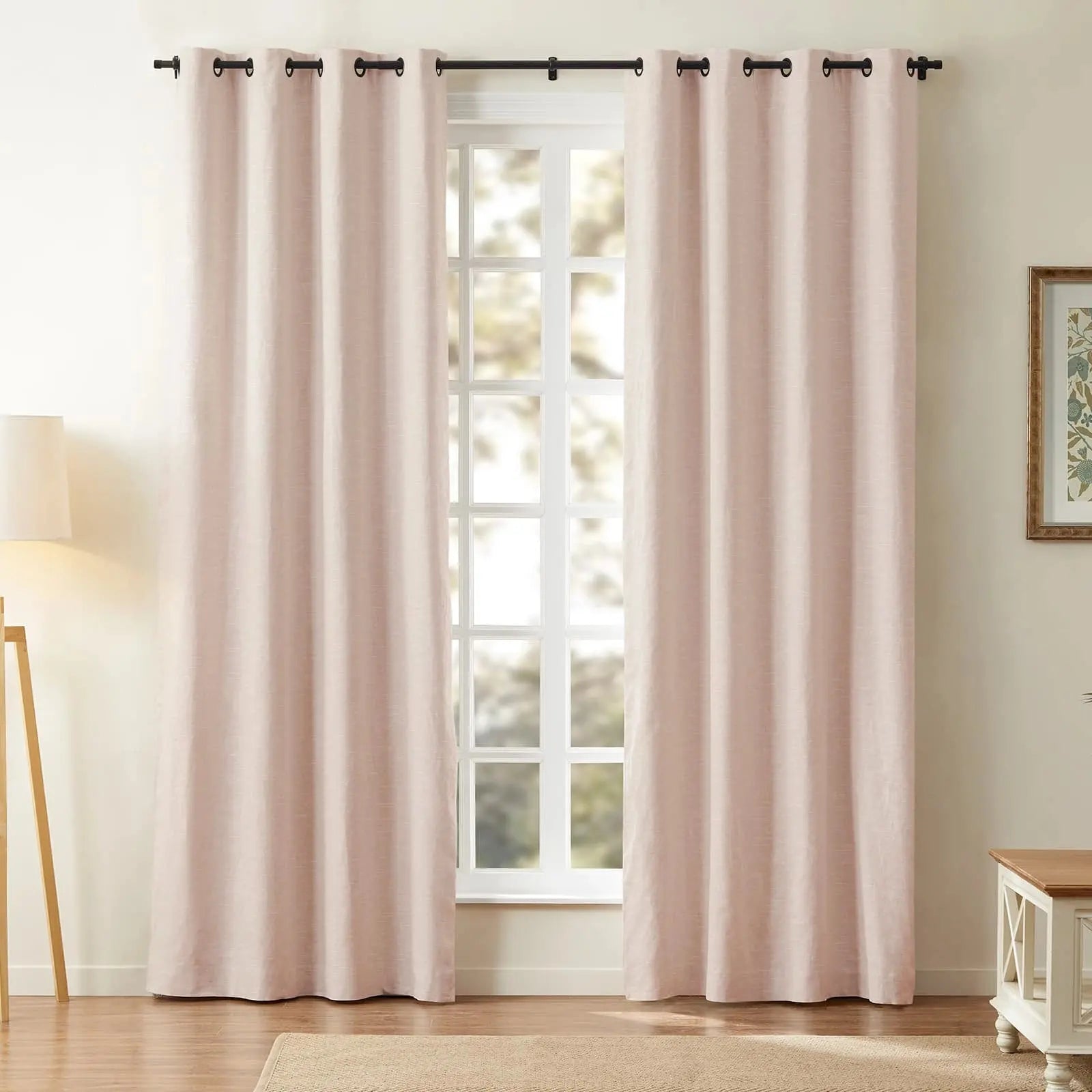 Luxury Linen Cotton Grommet Curtains for Living Room & Bedroom - Blackout Drapes with Metal Rings, Home Decor Window Treatments (52x84 Inch)