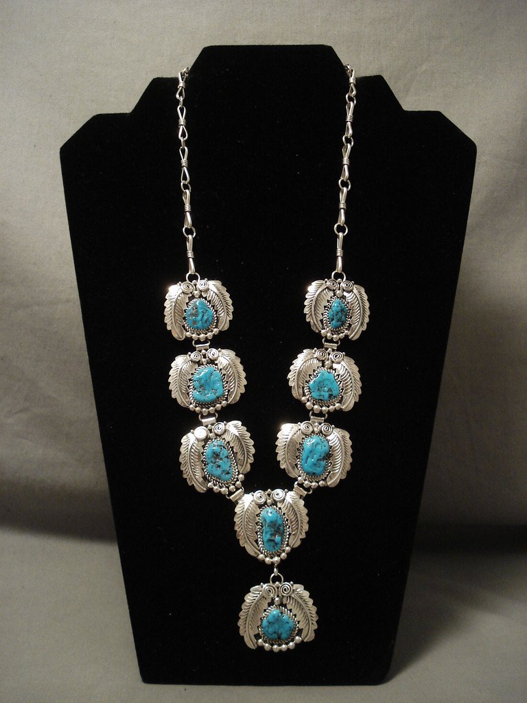101 Grams Sterling Silver Navajo Native American Turquoise Leaf Necklace - Handmade Heavy Statement Jewelry for Women, Perfect for Boho Fashion, Festivals & Special Occasions