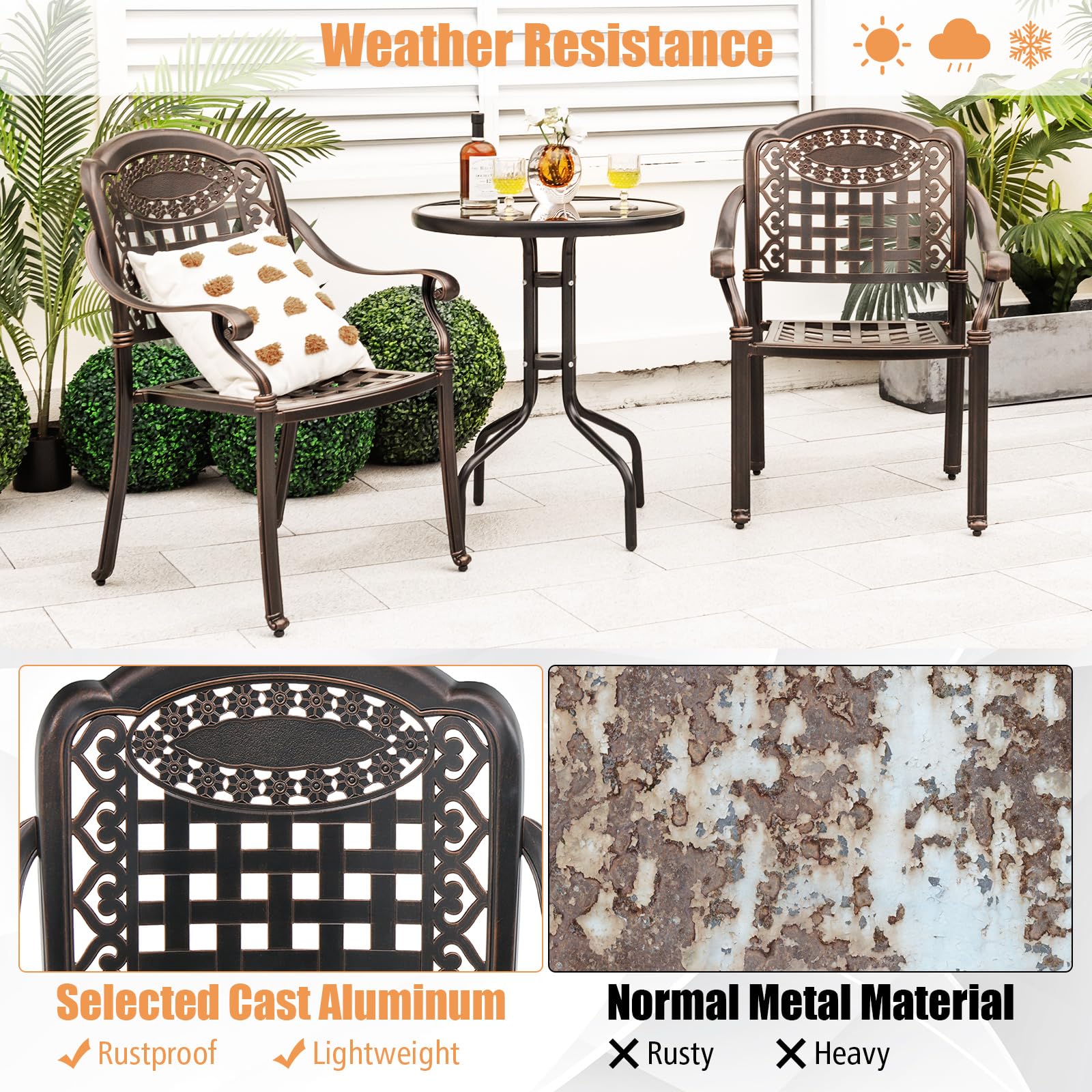 Tangkula 4-Piece Stackable Cast Aluminum Outdoor Dining Chairs Set with Armrests - Patio, Garden, Balcony & Backyard Furniture for Relaxing & Entertaining