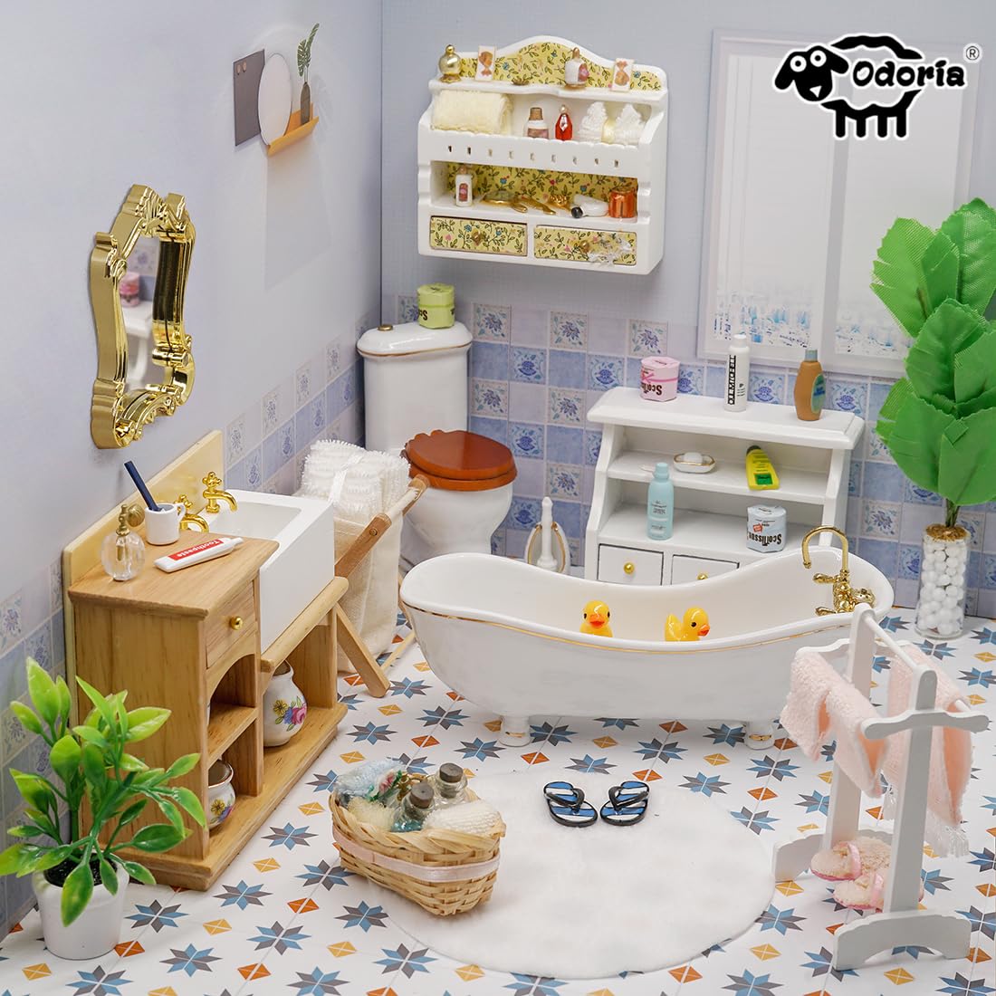 1/12 Scale Miniature Dollhouse Towel Rack - White & Pink Standing Bath Towel Holder for Cute Bathroom Decor - Perfect for DIY Miniature Scenes, Dollhouse Accessories, and Model Home Displays