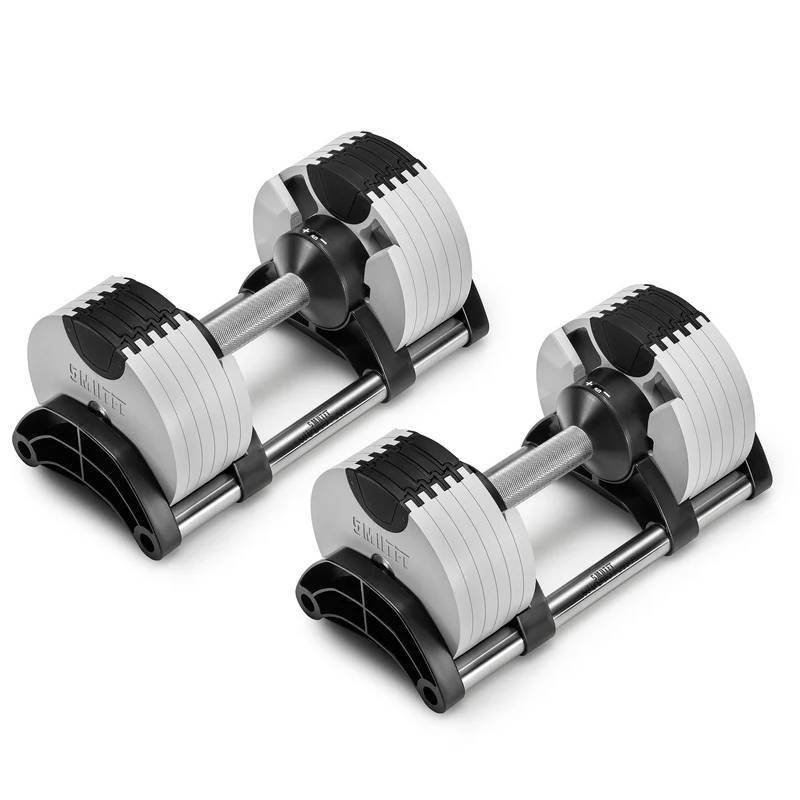 SMRTFT Nüobells 5-50lb Adjustable Dumbbell Pair - Ash Gray Home Gym Weights for Strength Training & Fitness Workouts - Perfect for Home Gym, CrossFit, and Personal Training