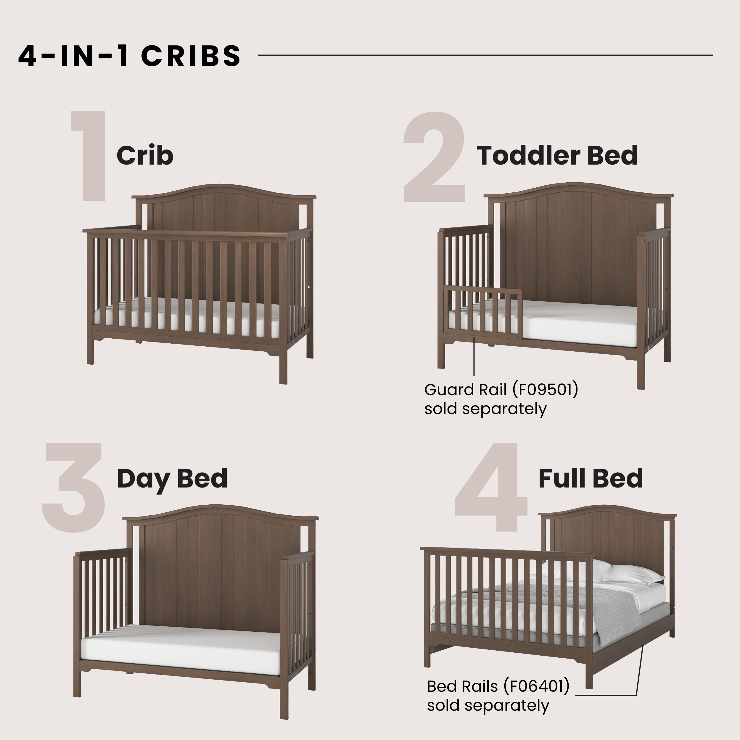 Child Craft Hampton Arch 4-in-1 Convertible Crib - Converts to Daybed, Toddler Bed & Full Size Bed | 3 Adjustable Mattress Heights | Non-Toxic & Baby-Safe Finish in Dusty Heather | Perfect for Nursery, Bedroom Transition & Growing Families