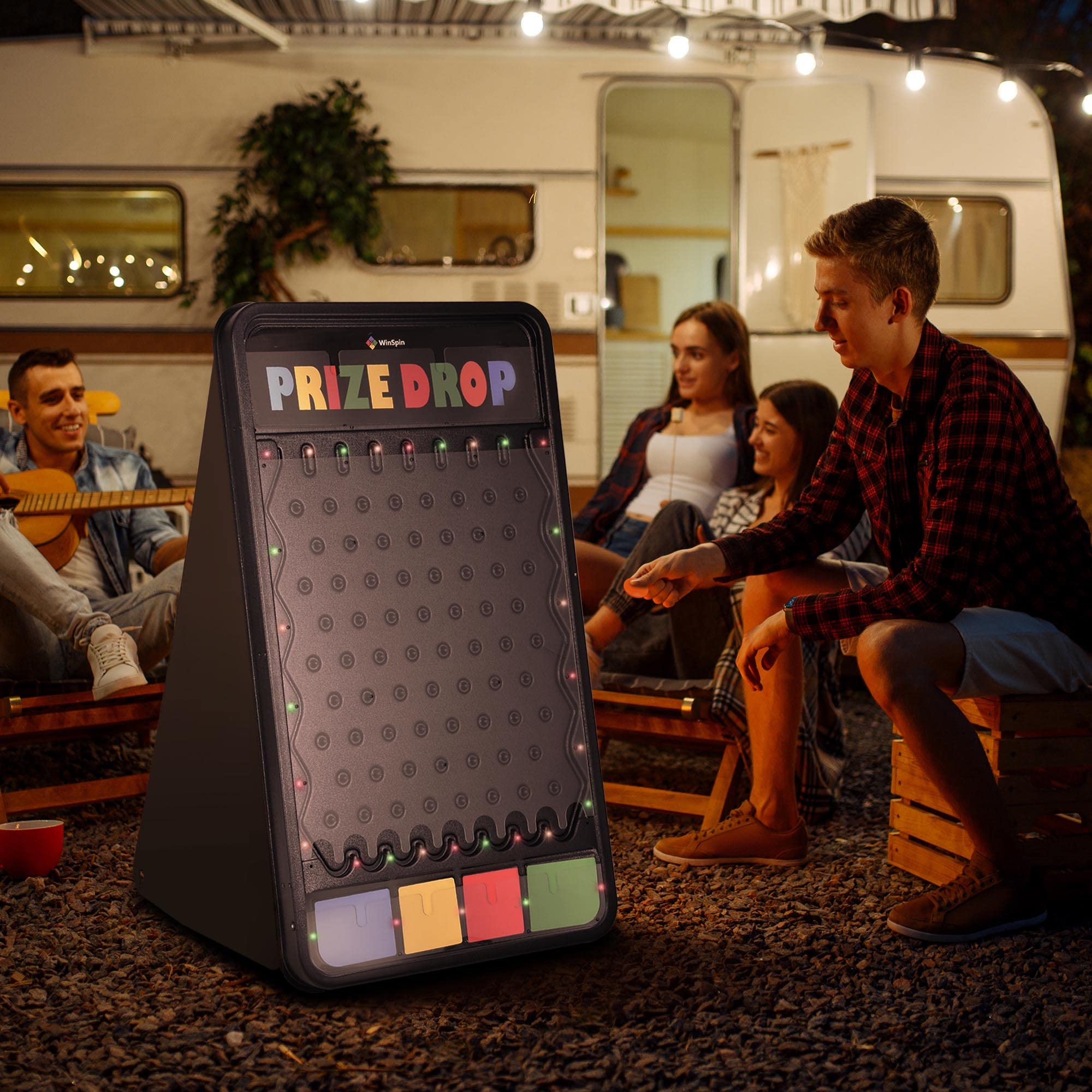 WinSpin 41x25 Inch Foldable Prize Drop Board Game with 12 Playing Pucks & Multi-Color LED Lights - Perfect for Carnival, Tradeshow, Birthday Parties and Family Game Nights