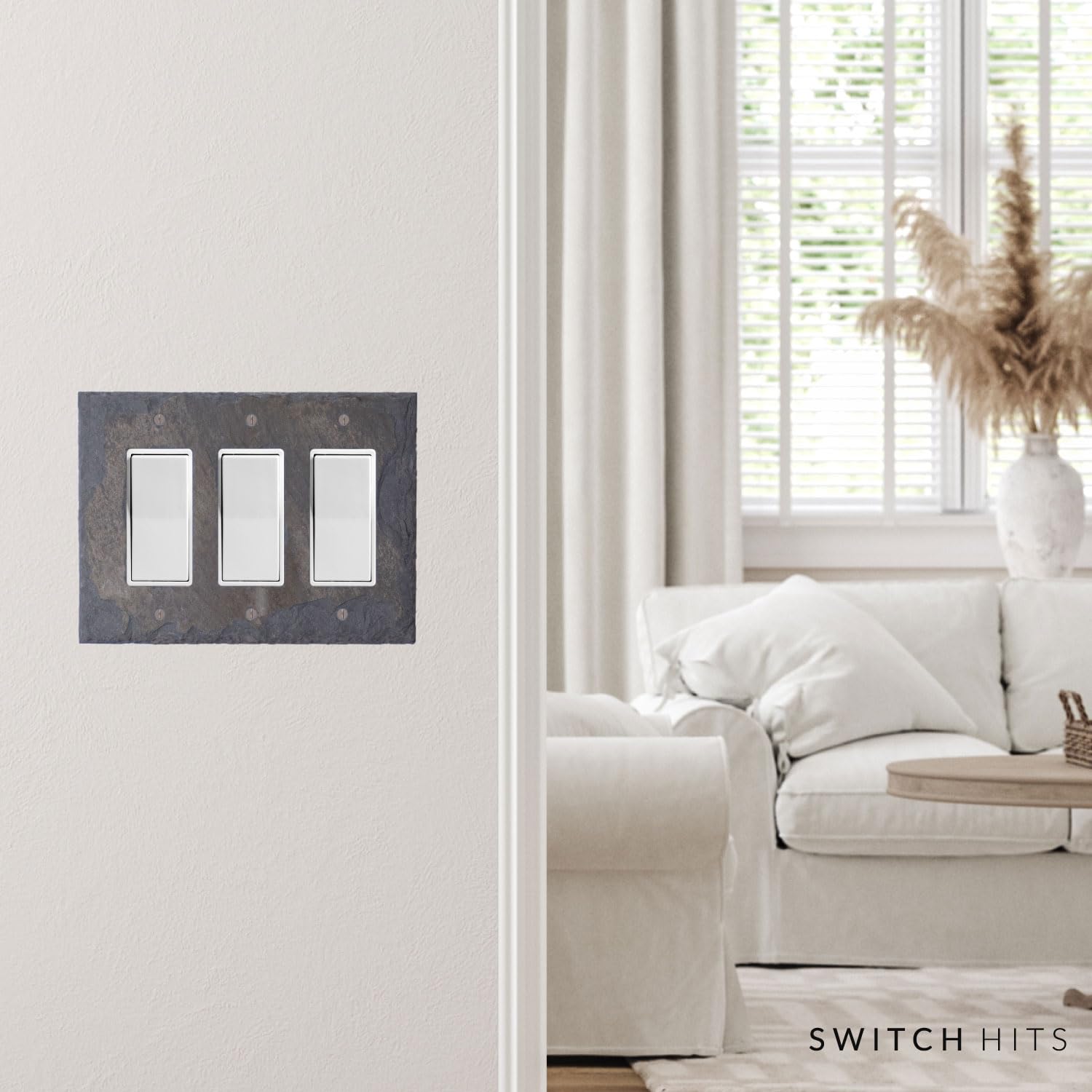 Decorative 3 Gang GFCI Rocker Switch Plate Cover - Recycled Vermont Slate Wall Plate (6.75