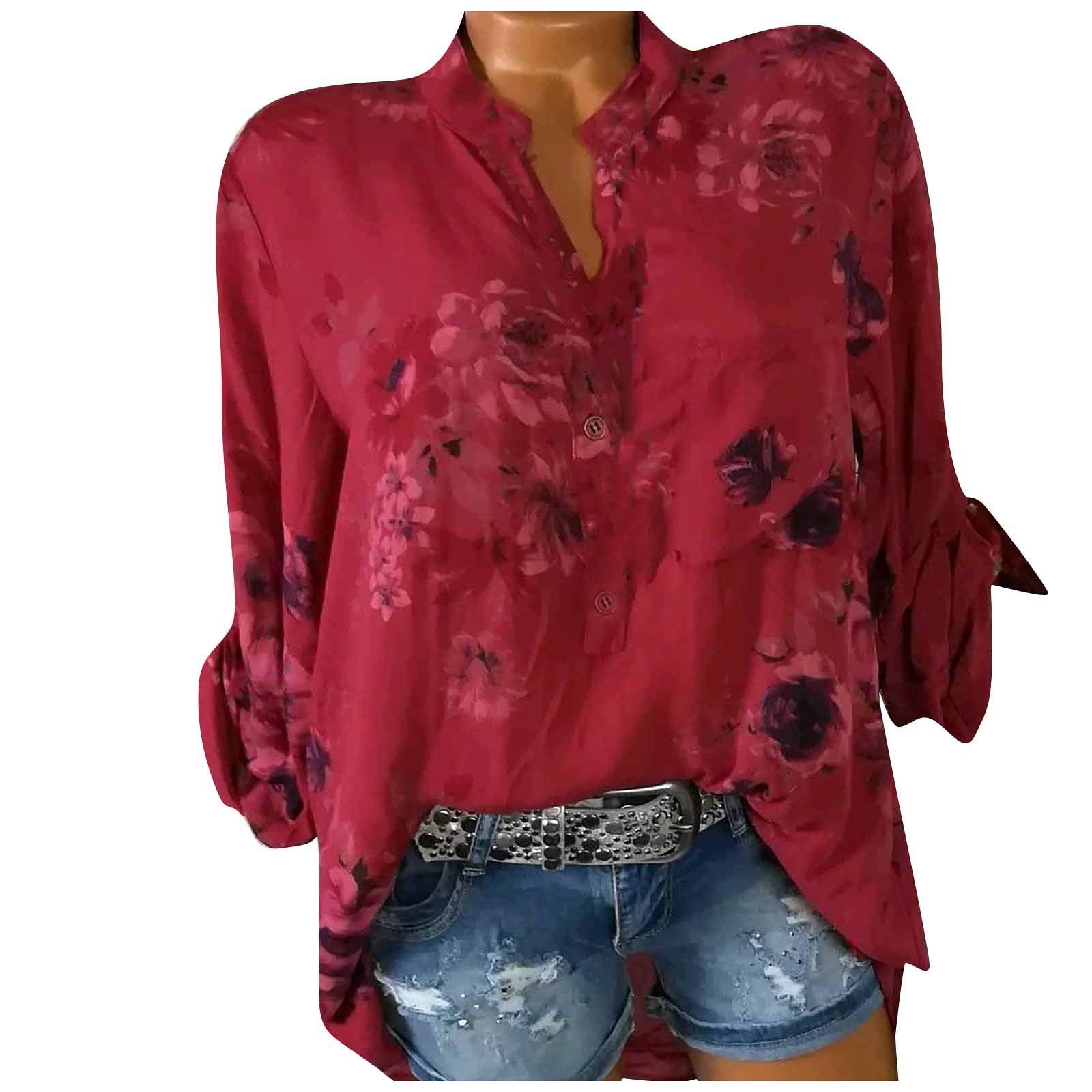 Vintage Floral Print Women's Blouse - Summer Short Sleeve Tunic Top for Work & Casual Wear