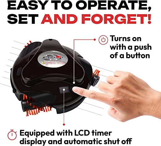 Grillbot Automatic BBQ Grill Cleaning Robot with Nylon Brushes - Electric Grill Scraper & Brush for Outdoor Cooking Accessories - Perfect for Backyard BBQs, Camping & Patio Parties (Black)
