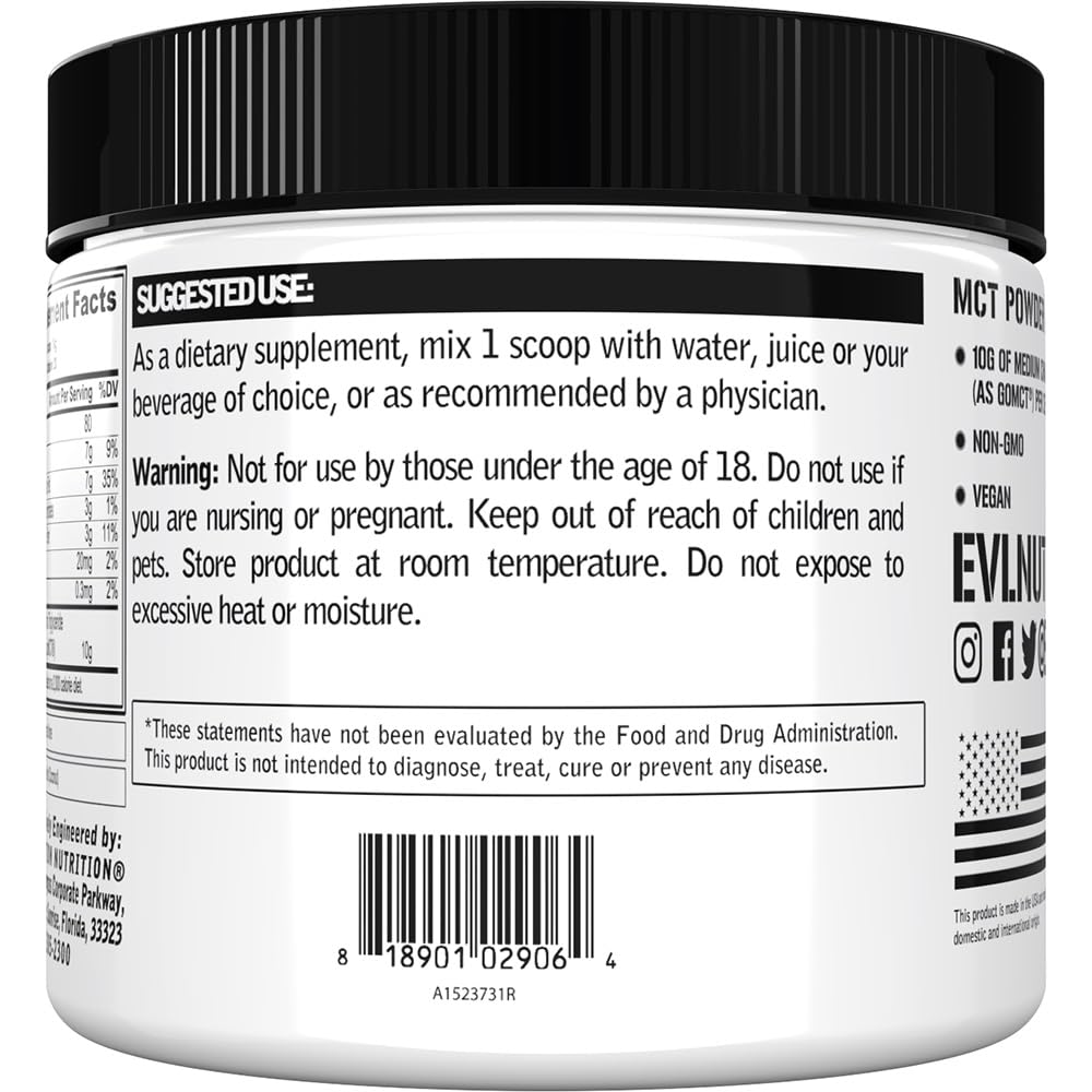 EVLution Nutrition MCT Powder - Unflavored 200g | Keto & Paleo Friendly | Perfect for Coffee, Smoothies & Baking | Supports Energy & Focus