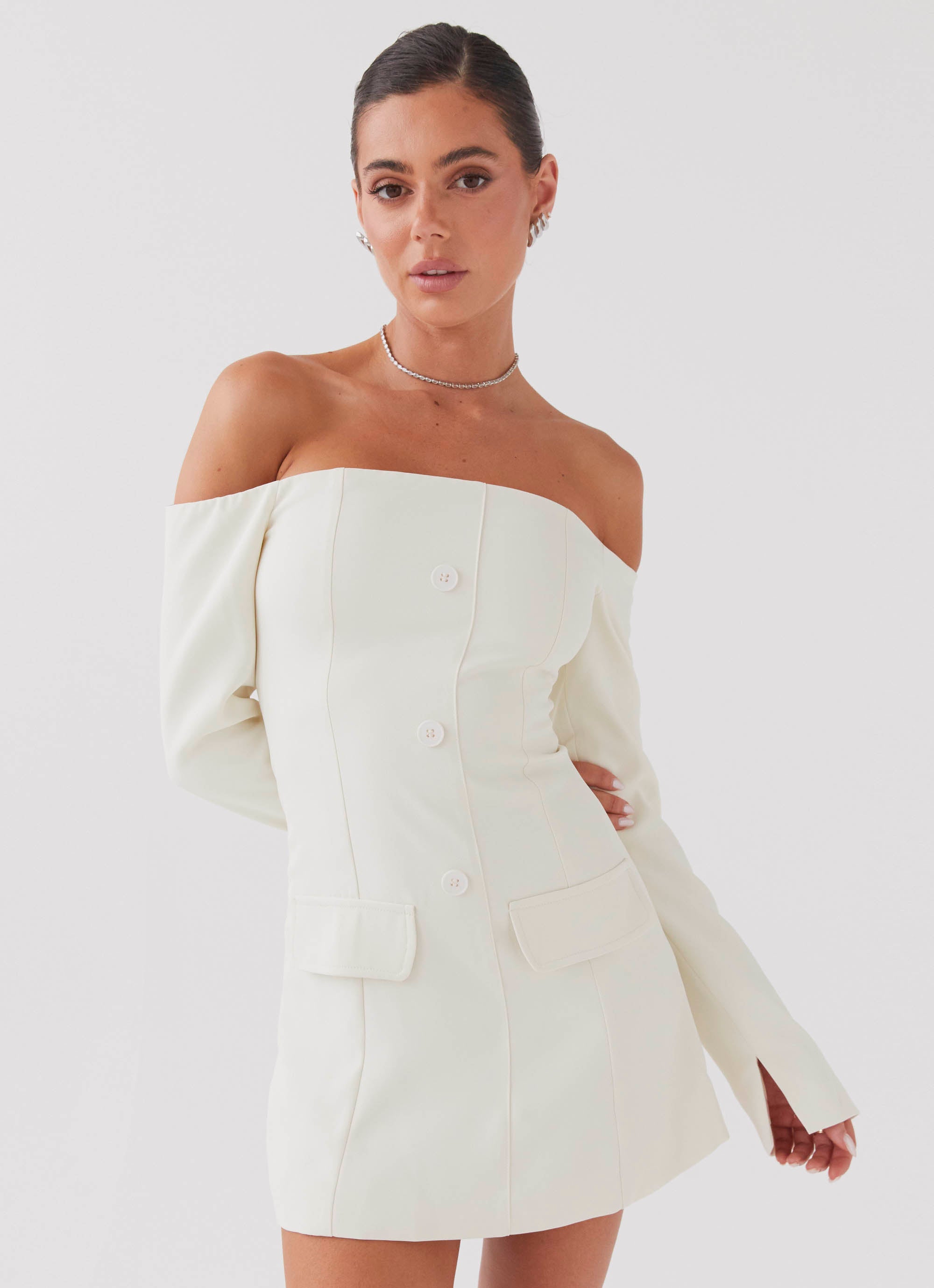 Dominique Blazer Mini Dress in Ivory - Elegant Office Wear & Cocktail Party Outfit for Women
