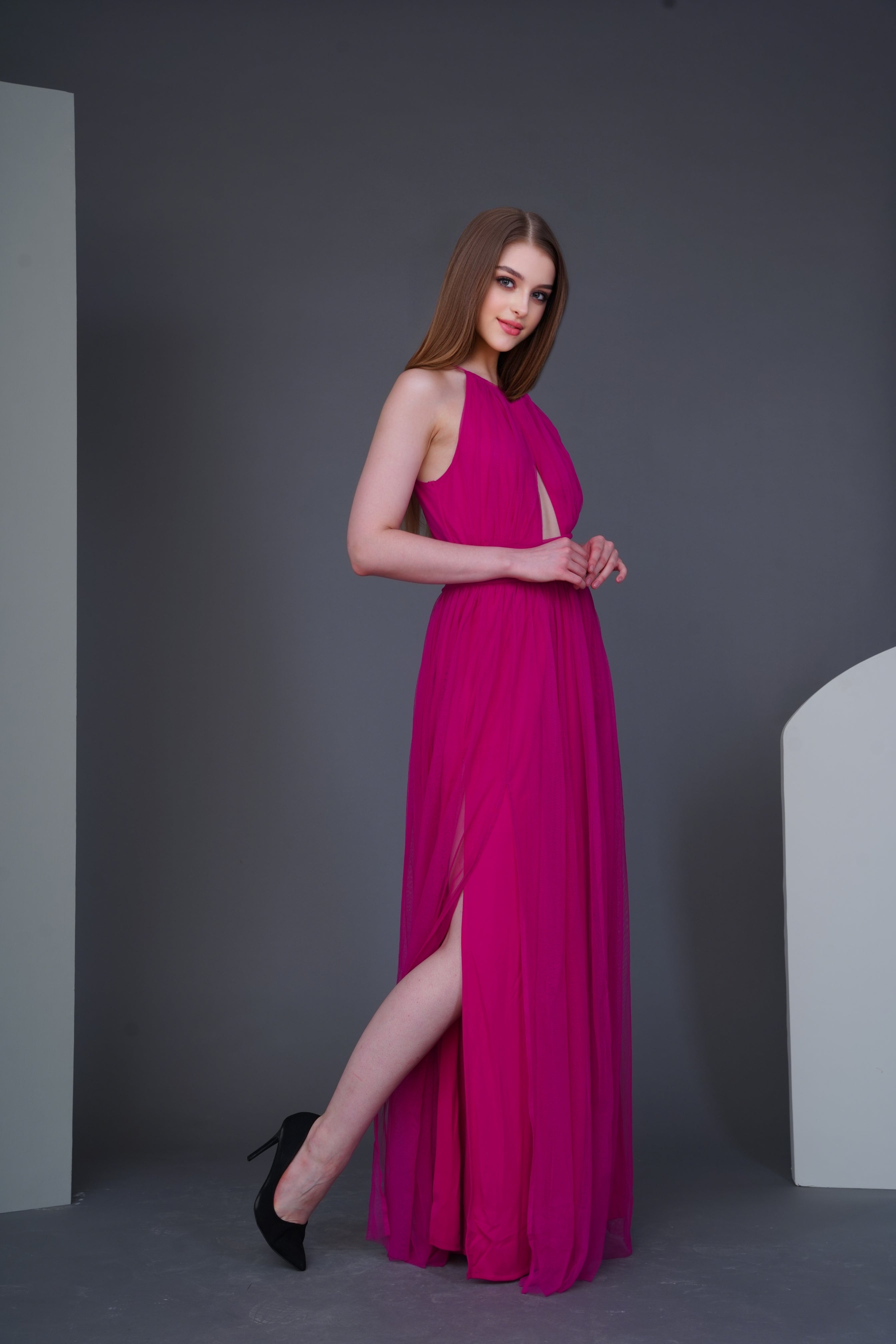 Alicia Women's Bright Pink Maxi Dress - Elegant Long Flowy Summer Dress for Beach, Wedding & Party Occasions