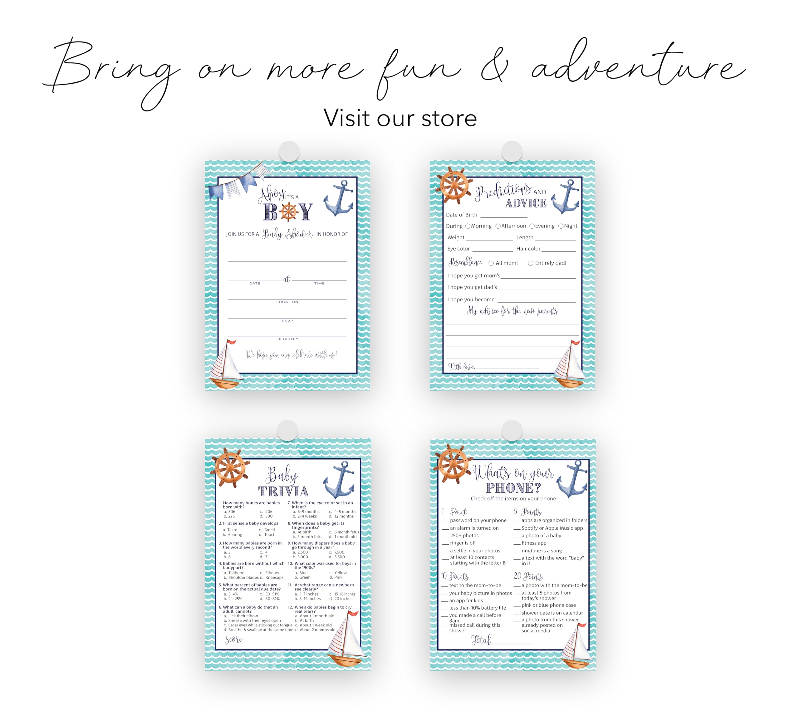 Ahoy It's a Boy! Nautical Baby Shower Invitations - Pack of 25 Blank Fill-in Invites with Rustic Navy Blue Anchor & Sailboat Design - Perfect for Co-ed & Couples Baby Showers - Ideal for Ocean-Themed Celebrations & Gender Reveal Parties