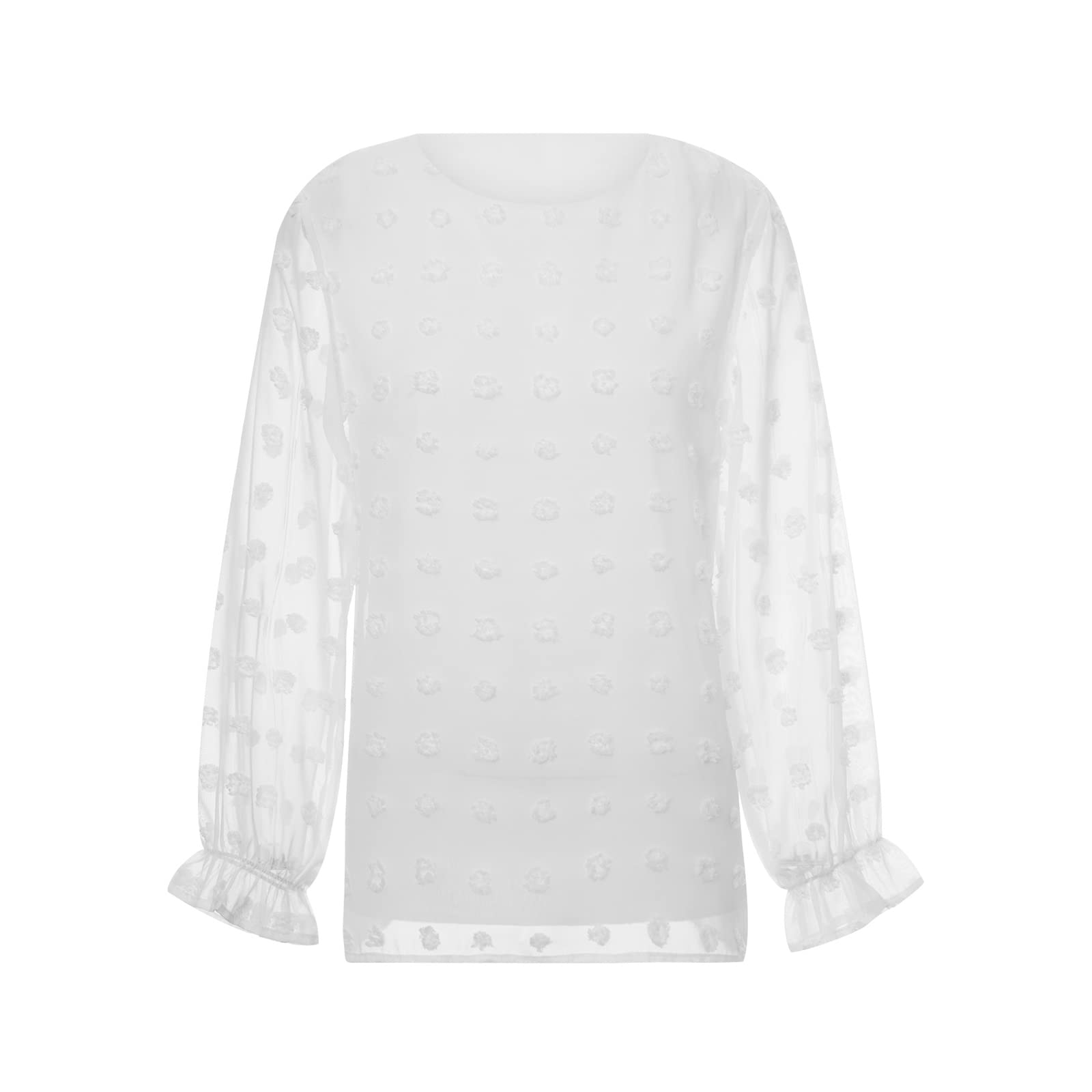 Women's Long Sleeve T-Shirt - Soft Cotton Loose Fit O-Neck Pullover Top with Textured Dot Design (White, Large) | Casual Everyday Wear, Layering Essential, Office & Weekend Outfits