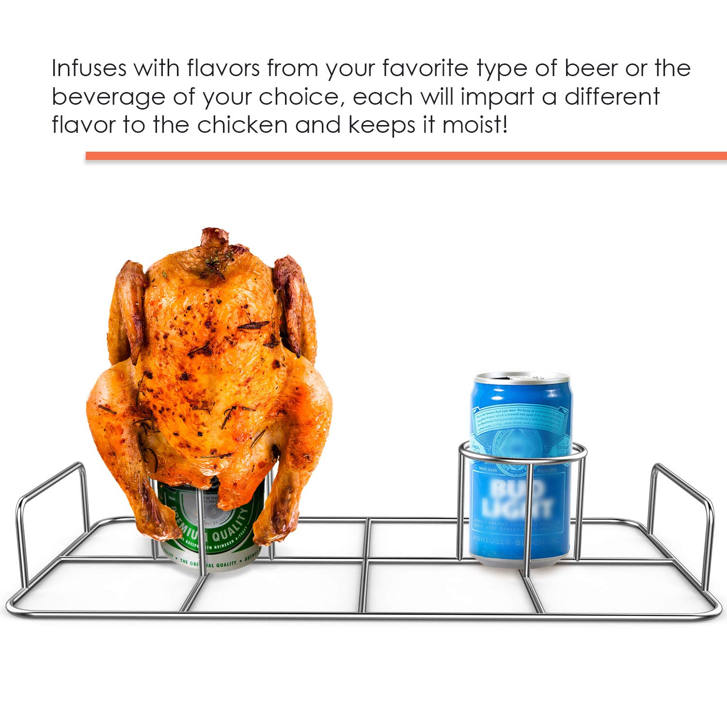 Stainless Steel Double Beercan Chicken Rack with Silicone Oil Brush - Twin Chicken Stand for Smoker & Grill - Cook 2 Chickens Simultaneously - Perfect for BBQ Parties & Outdoor Cooking