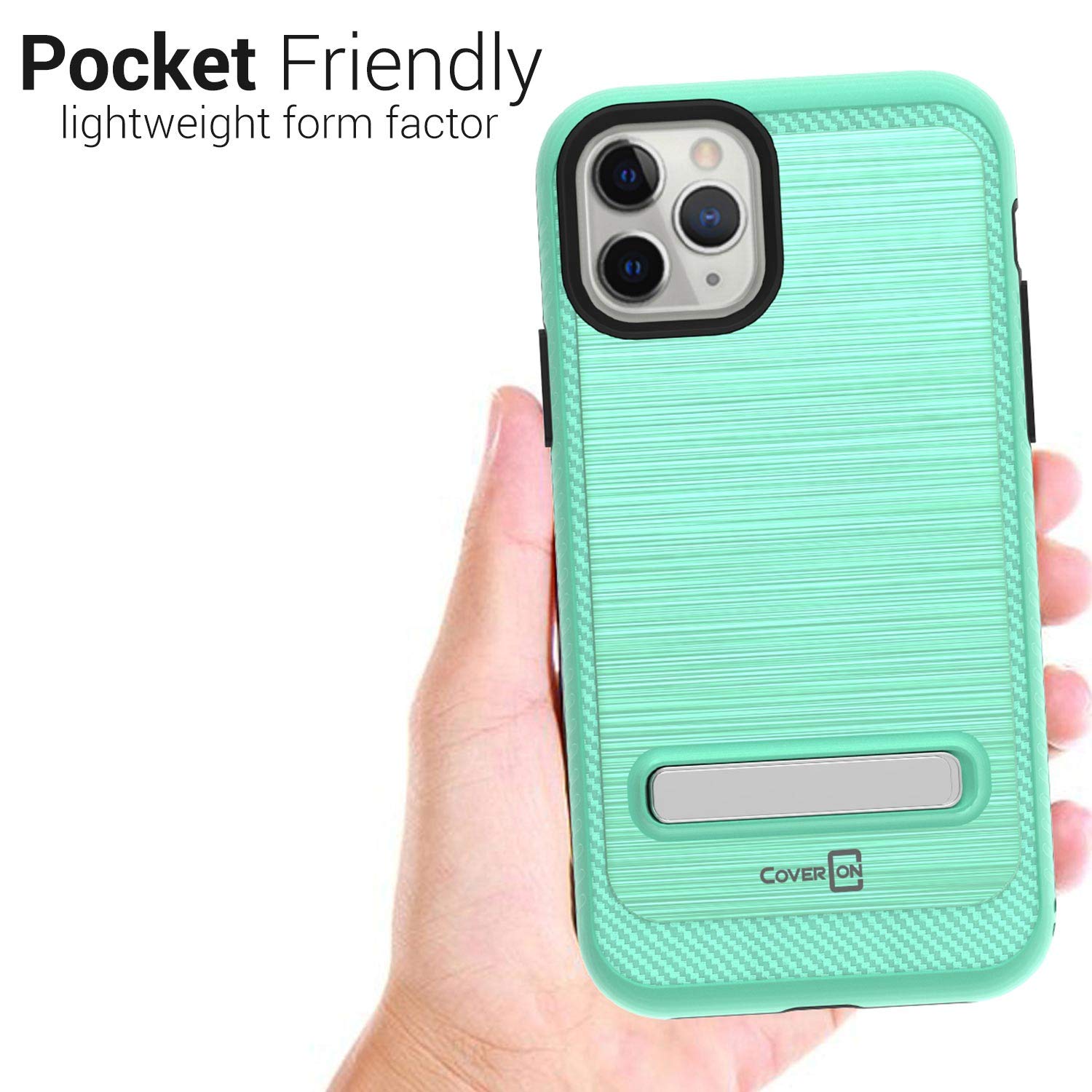 CoverON Metal Kickstand Protective Case for iPhone 11 Pro Max - SleekStand Series in Mint Teal | Shockproof Phone Cover with Built-in Stand for Hands-Free Viewing, Gaming & Video Calls