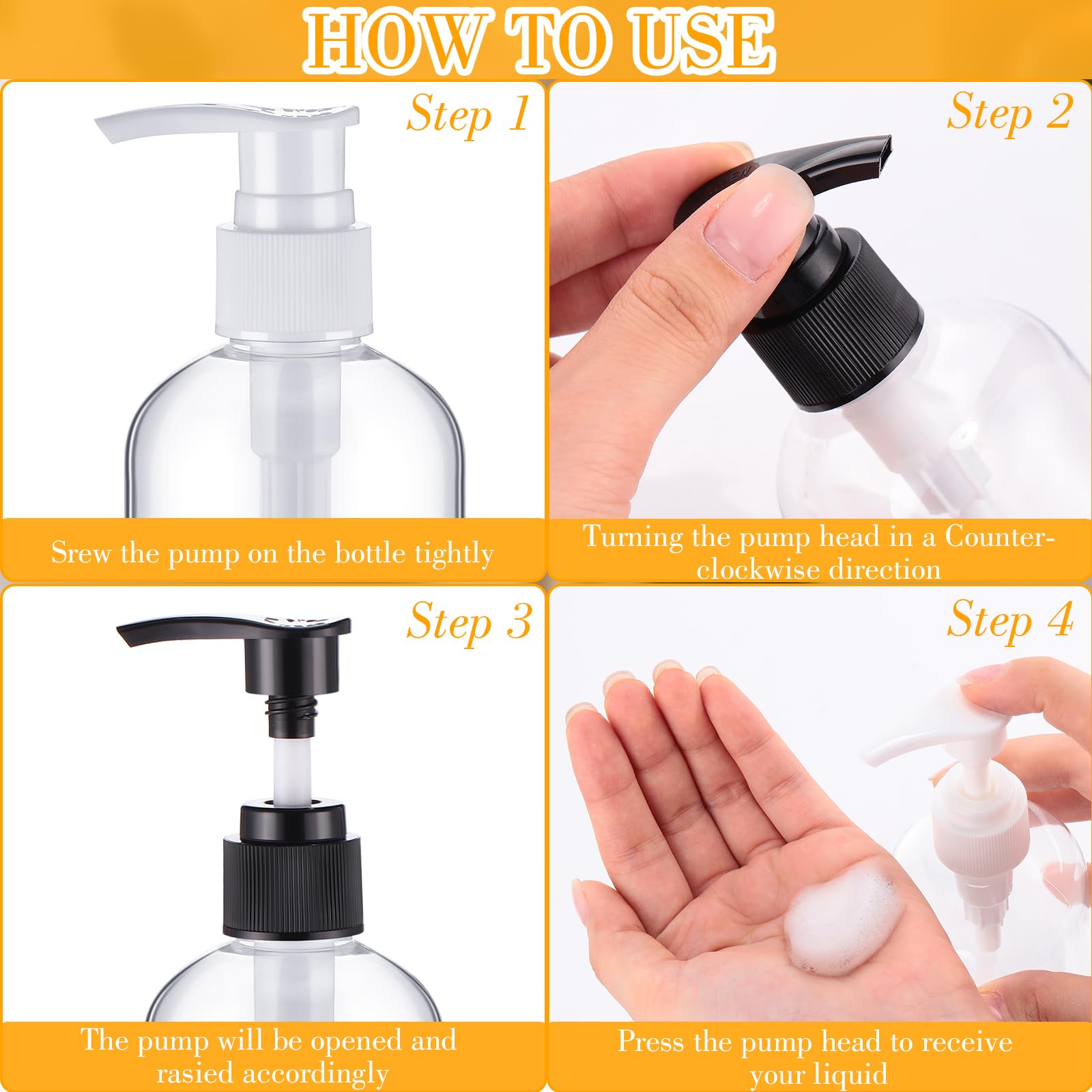 150 Pack 8 oz Clear Plastic Pump Bottles - Leakproof Refillable Dispenser for Shampoo, Conditioner, Body Wash & Liquid Soap (Black/White) - Perfect for Salon, Spa, Home & Travel Use
