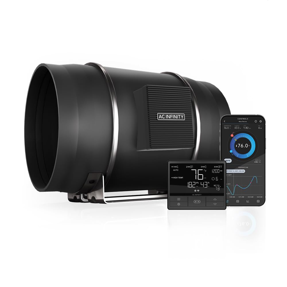 AC Infinity CLOUDLINE PRO T10 - 10 Inch Quiet Inline Duct Fan with Smart Temperature, Humidity & VPD Controller | WiFi App Control for HVAC, Grow Tents, Hydroponics | Perfect for Home Ventilation, Indoor Gardening & Greenhouse Climate Control