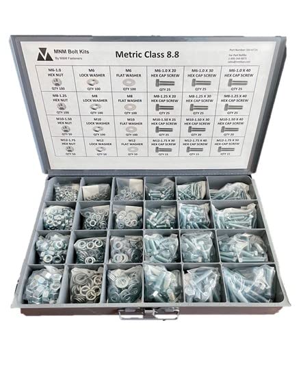 1,260-Piece Metric Class 8.8 Hex Bolt & Nut Assortment Kit with Washers - M6 M8 M10 M12 Sizes - Heavy Duty Fastener Set for Construction, Automotive & DIY Projects in Metal Storage Drawer