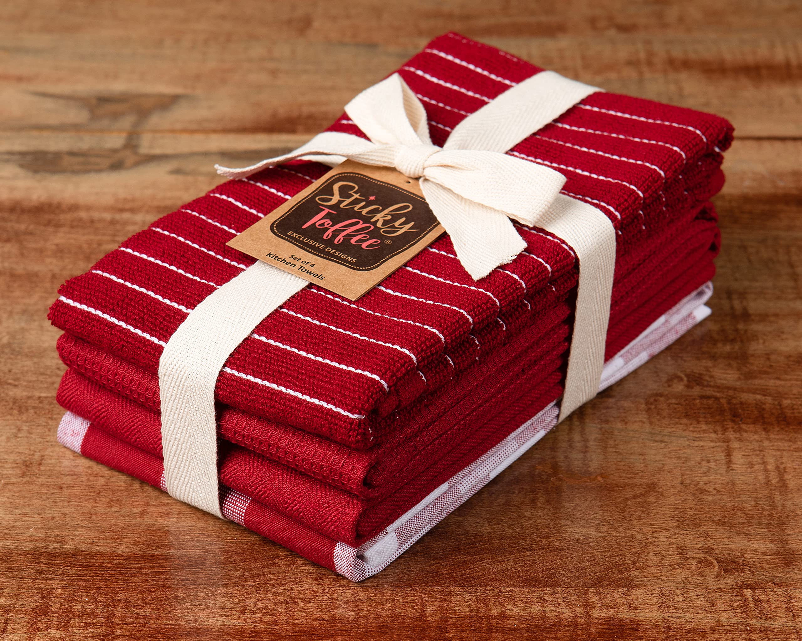 Premium 100% Cotton Red Dish Towels & Tea Towels - Absorbent, Durable Kitchen Towels (28