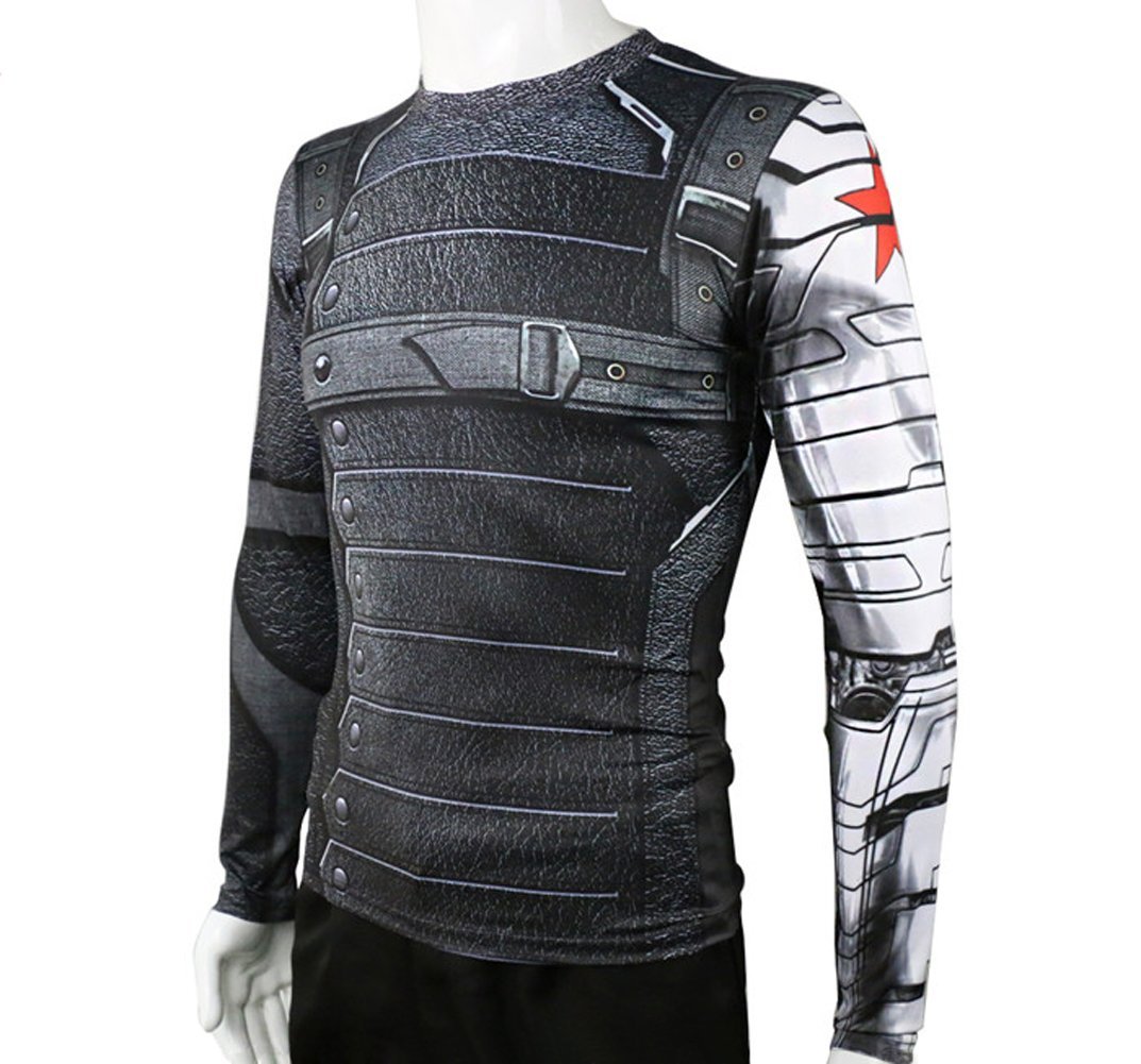 RulerCosplay Winter Soldier Shirt - Long Sleeve Compression Shirt for Fitness & Workout - Marvel Cosplay Costume for Men - Perfect for Gym, Running, and Comic Con Events