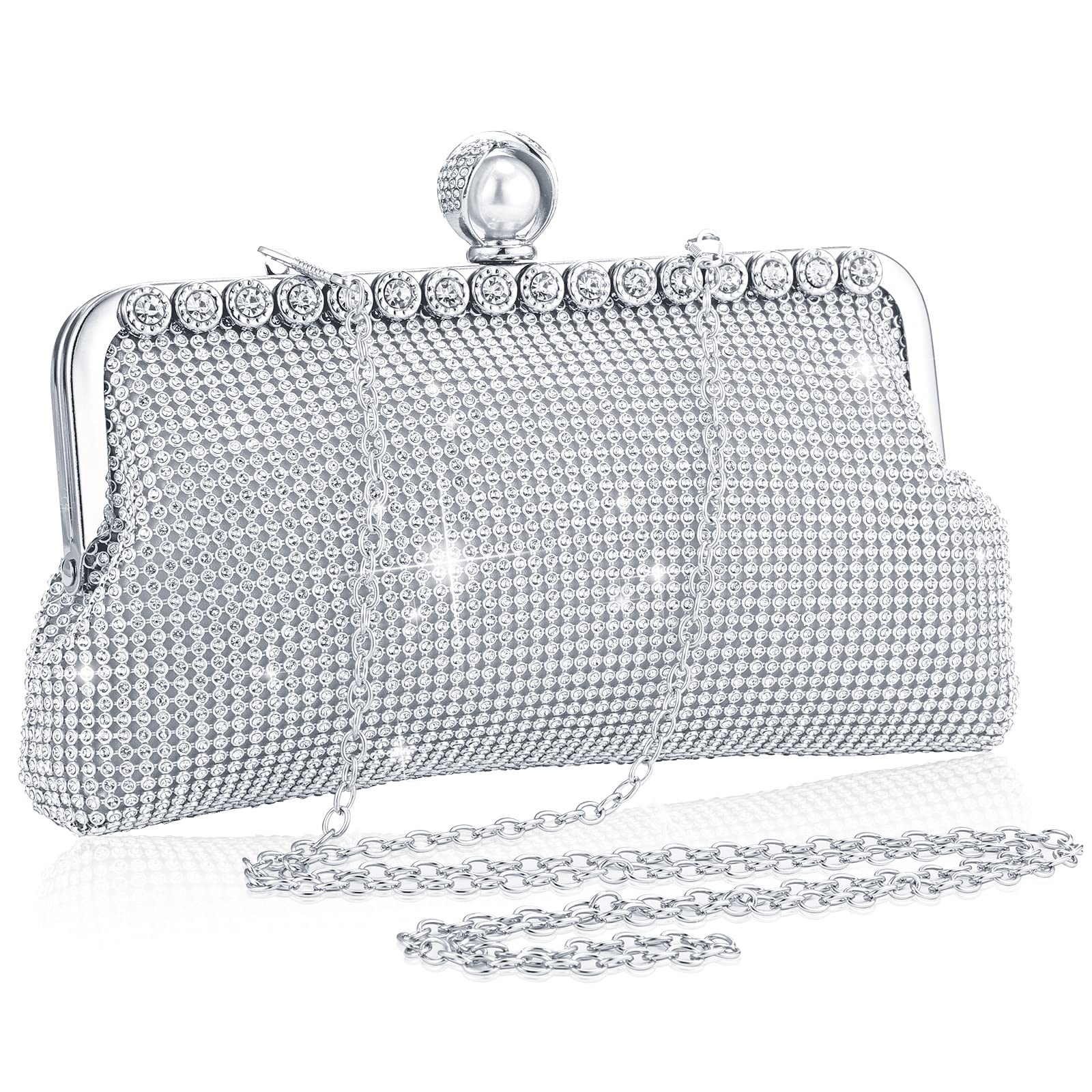 Sparkling Rhinestone Evening Clutch Purse for Women - Double Sided Glitter Handbag with Chain Strap, Crossbody & Shoulder Bag for Wedding, Party, Prom, Date Night & Special Occasions