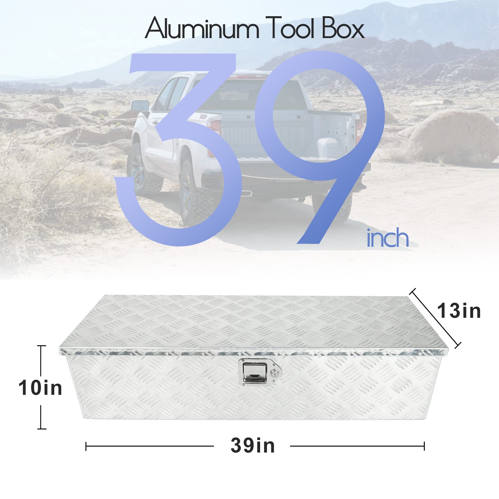 BLACKHORSE-RACING 39 x 13 x 10 Inch Aluminum Truck Tool Box - Underbed Storage Chest with Lock & 2 Keys, Side Handles - Silver | Heavy Duty Organizer for Pickup Trucks, Trailers & RVs | Secure Storage for Tools, Equipment & Roadside Essentials