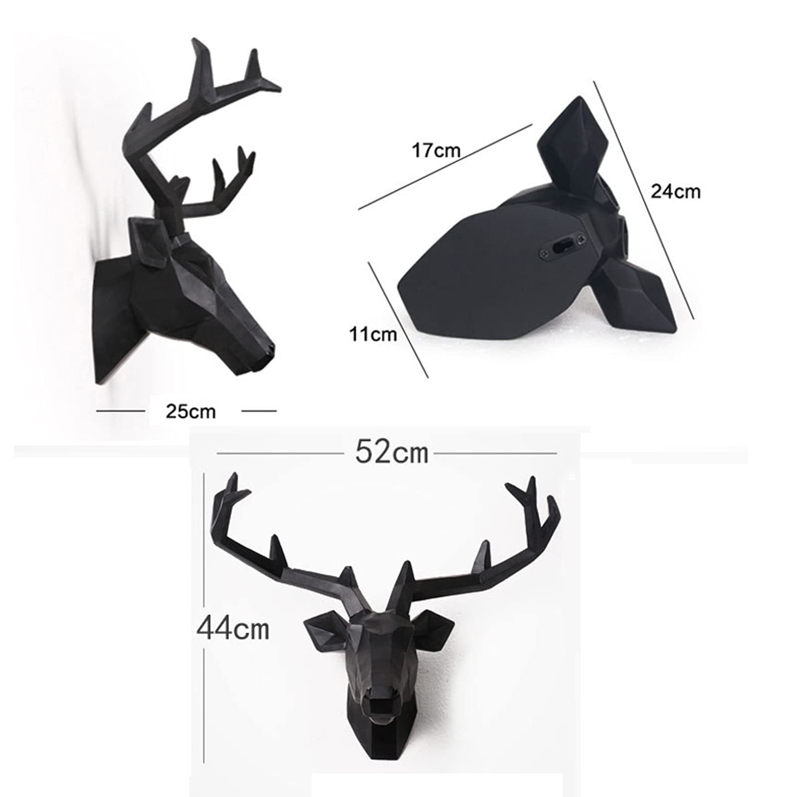 Modern Geometric Deer Head Wall Decor - Handmade Faux Taxidermy Sculpture for Farmhouse & Contemporary Home Decor | Black Finish | Perfect for Living Room, Bedroom or Office Wall Art