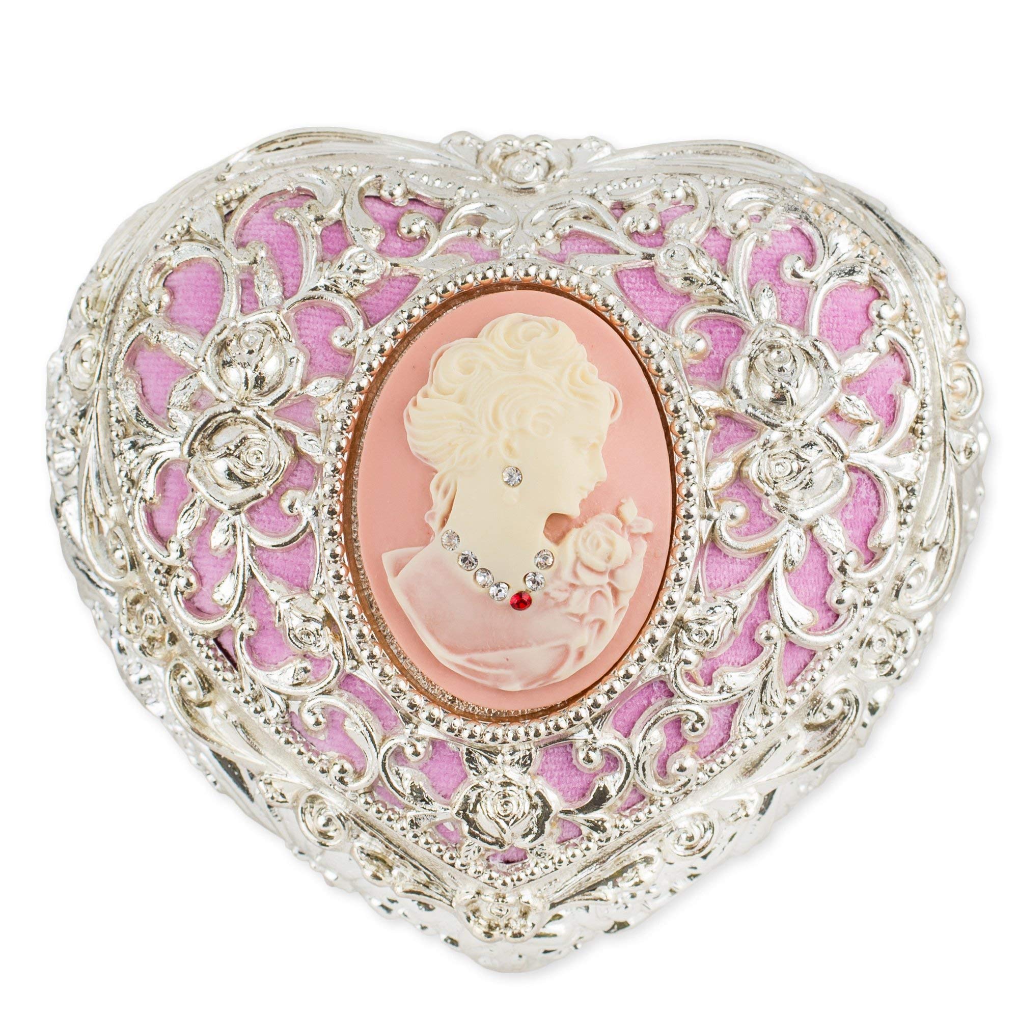Heart-Shaped Cameo Music Jewelry Box with Austrian Crystals - Plays 'Unforgettable' Melody | Perfect Gift for Anniversaries, Valentine's Day & Home Decor