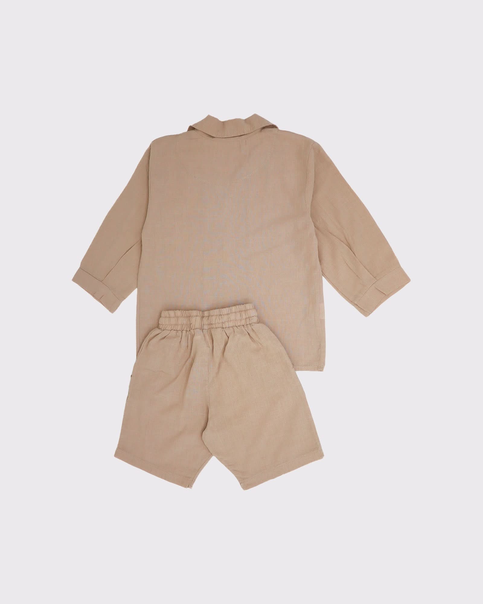 Boys Linen Short Sleeve Shirt and Shorts Set - Breathable Summer Outfit for Kids, Beach & Casual Wear