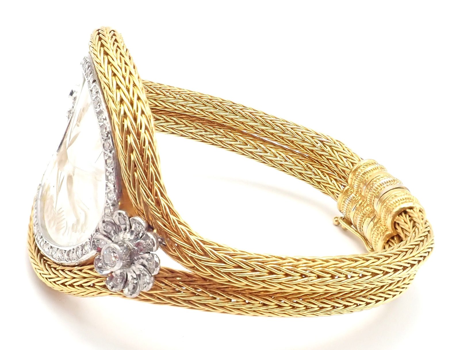 Authentic Ilias Lalaounis 18k Yellow Gold Diamond Rock Crystal Bangle Bracelet - Luxury Jewelry for Women, Elegant Gift for Special Occasions, Perfect for Weddings, Anniversaries and Formal Events