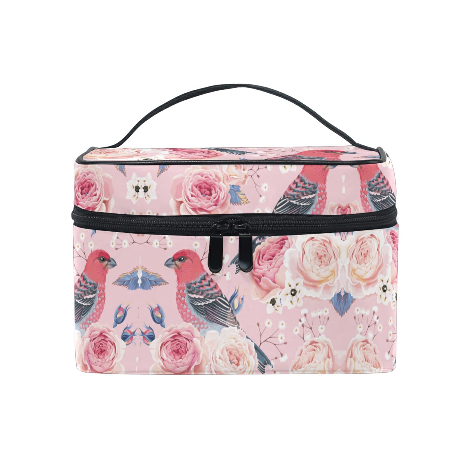 Pink Rose Flower Cosmetic Bag for Women - Waterproof Makeup Organizer with Zipper, Travel Toiletry Pouch - Perfect for Travel, Gym, and Daily Beauty Essentials Storage