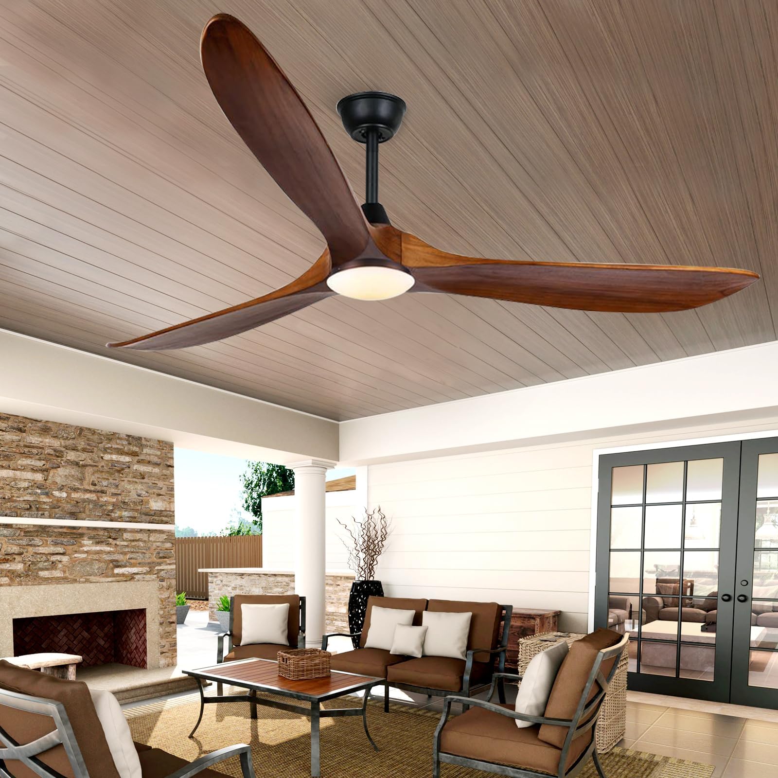 70 Inch Large Outdoor Ceiling Fan with Lights - Waterproof 3-Blade Wood Ceiling Fan for Patio, Porch, Gazebo - Quiet Reversible DC Motor - Perfect for Farmhouse, Exterior House & Outdoor Living Spaces