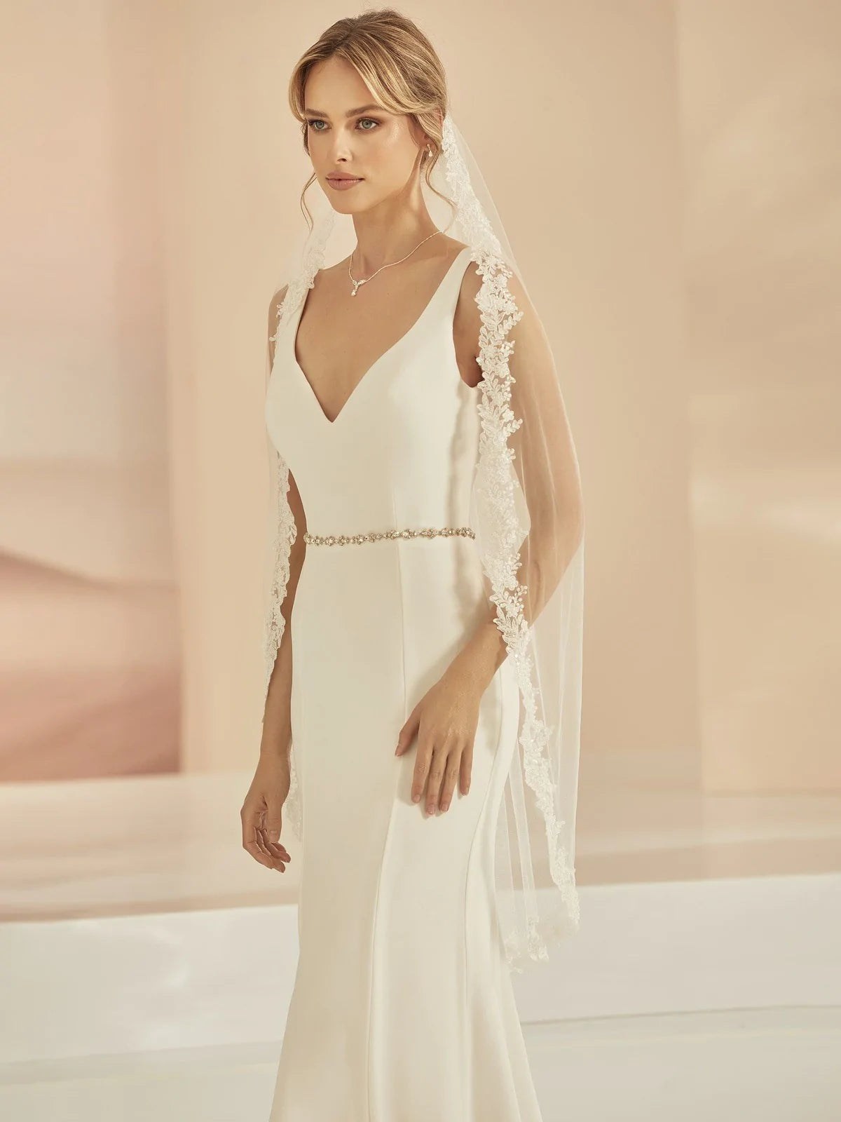 Elegant Ivory Tulle Fingertip Wedding Veil with Delicate Lace Edge - Perfect for Bridal Ceremonies, Vow Renewals, and Romantic Photo Shoots (Style S409)
