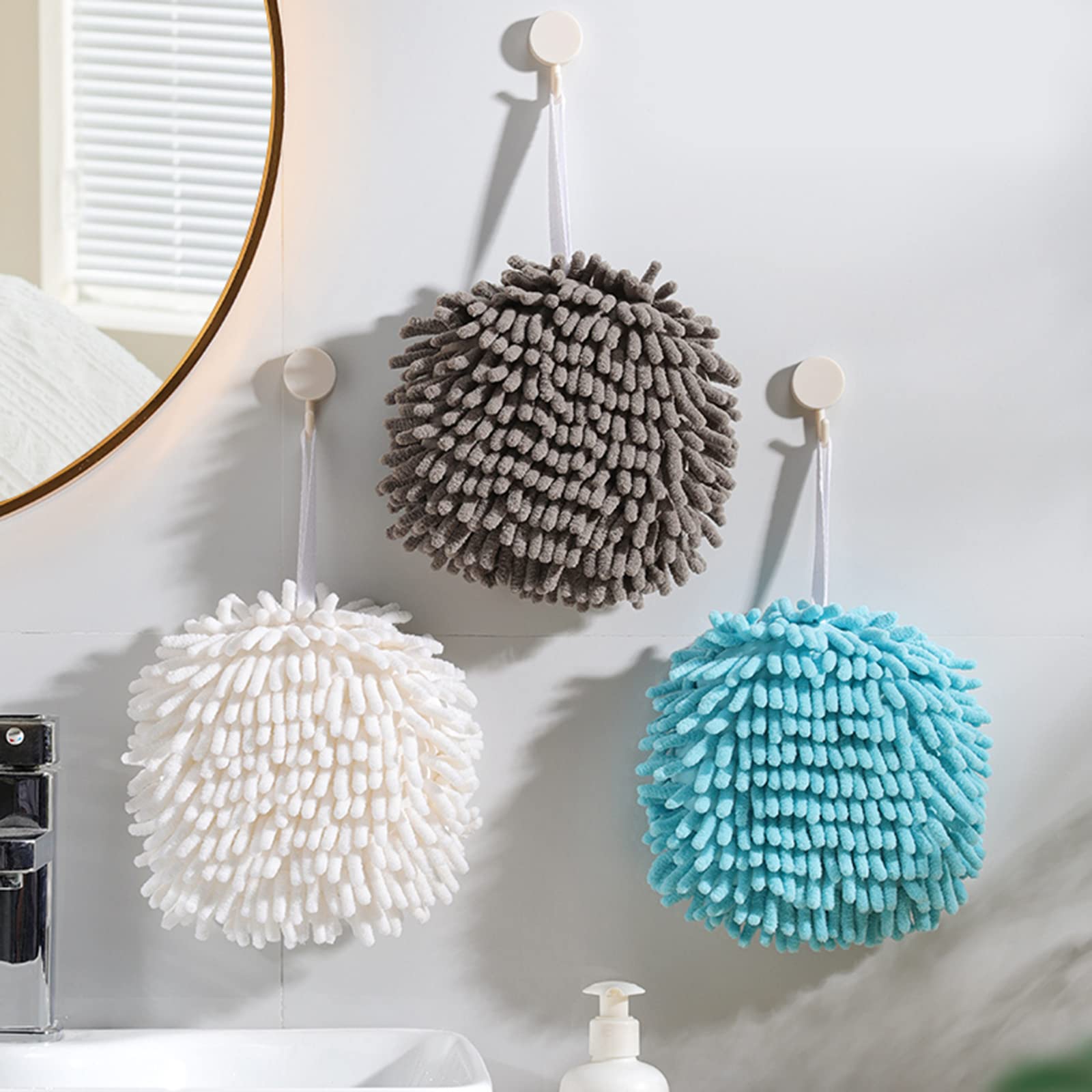 6 Pack Chenille Hand Towels - Super Soft & Absorbent Microfiber Bathroom Towels with Hanging Loop for Kitchen, Bathroom, Washstand - Quick Drying, 3 Color Options - Perfect for Guest Bathrooms & Spa Days