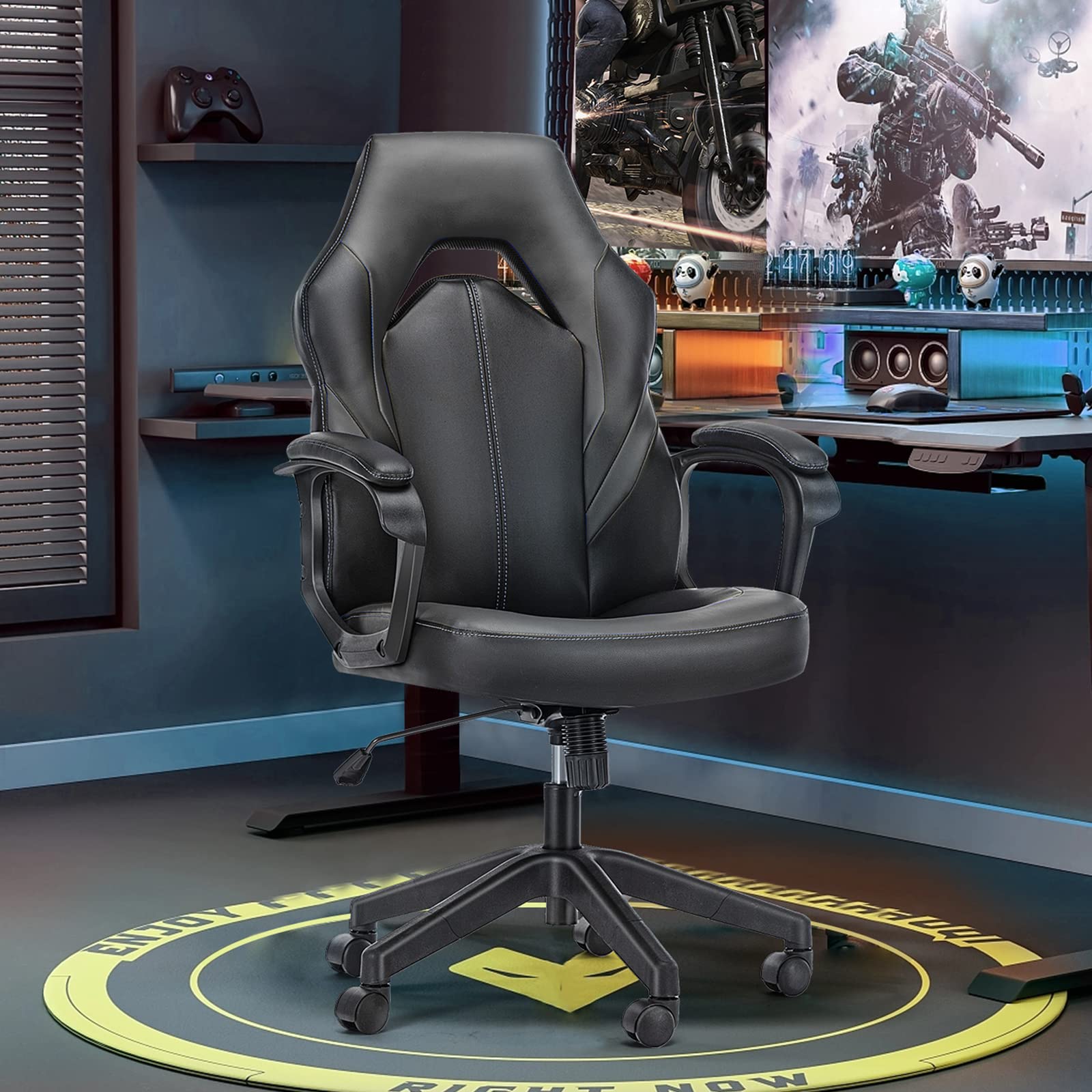 OLIXIS Ergonomic Gaming Chair - PU Leather Office Chair with Lumbar Support & Padded Armrests, Swivel Desk Chair for Adults (Grey) - Perfect for Home Office, Gaming Setup & Workstation Comfort
