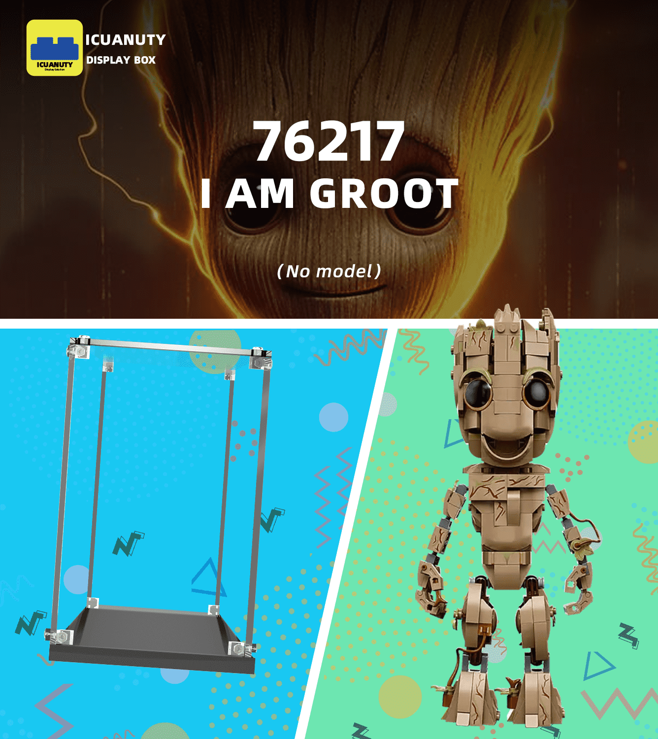 ICUANUTY Lego Marvel I am Groot 76217 Display Case - Clear Acrylic Showcase for Collectible Building Sets - Perfect for Home Decor, Office Display & Gift Giving
