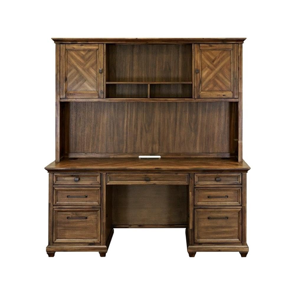 Martin Furniture Traditional Wood Office Storage Hutch - Fully Assembled Brown Cabinet for Home & Office Organization