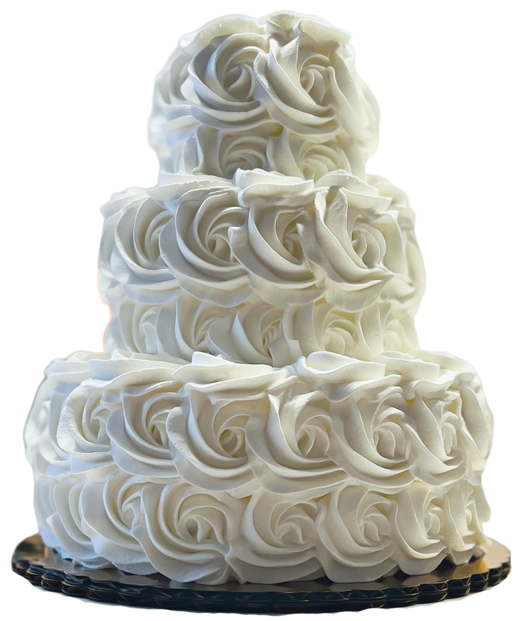 Dezicakes Handmade 3-Tier Fake Wedding Cake with White Rosette - Artificial Cake for Wedding Decor, Photo Props & Party Centerpieces