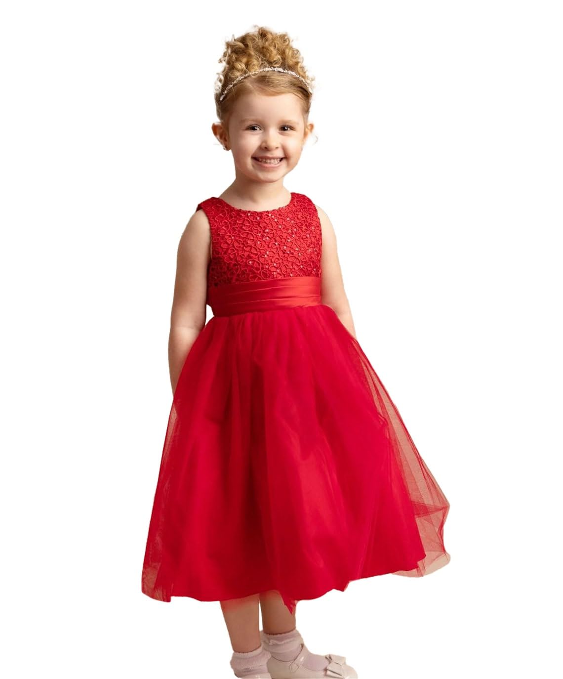 Elegant Flower Girl Dress with Floral Lace Bodice & Tulle Skirt | Special Occasion Outfit for Weddings, Baptisms & Formal Events