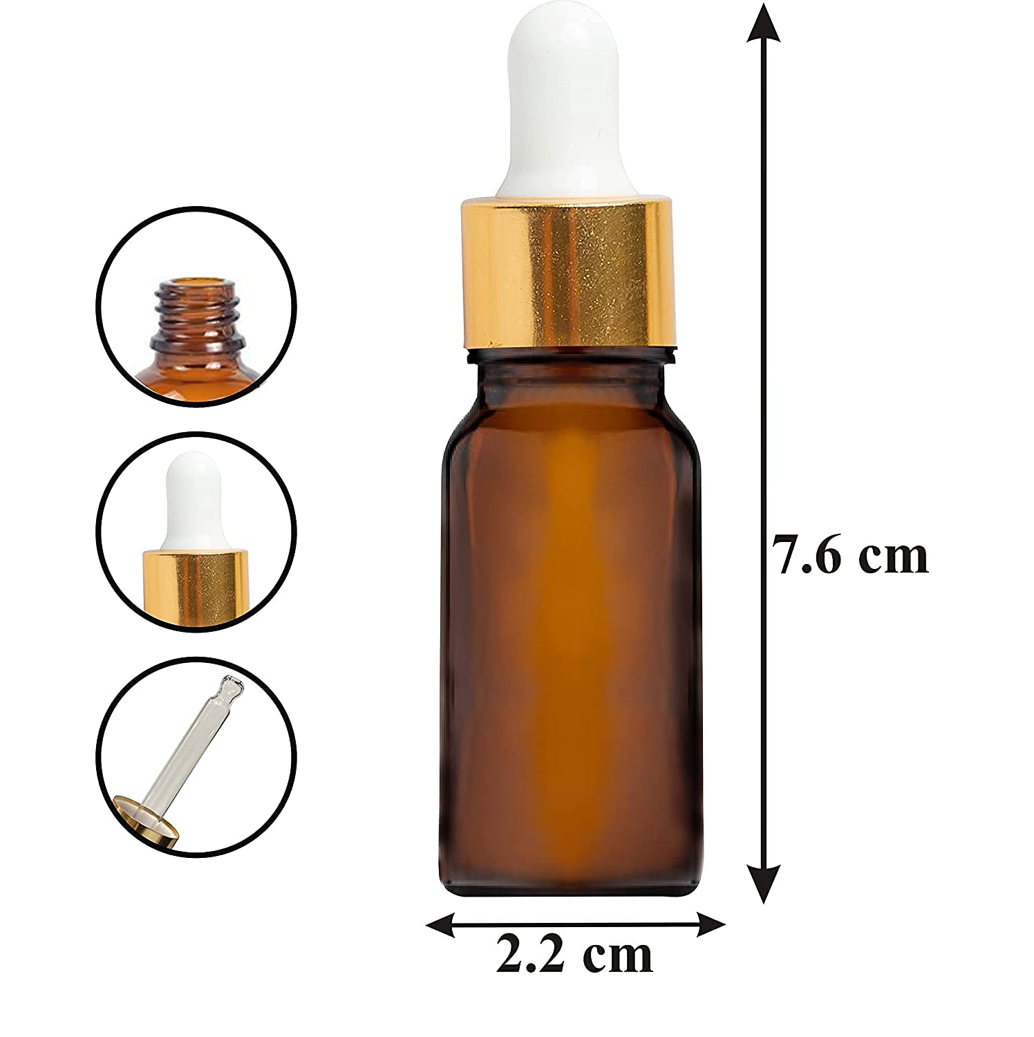 Premium 10ml Amber Glass Dropper Bottles with Gold & White Glass Droppers - 3 Pack for Essential Oils, Cuticle Oil, Body Oil & Tinctures | Perfect for DIY Skincare, Aromatherapy & Natural Remedies