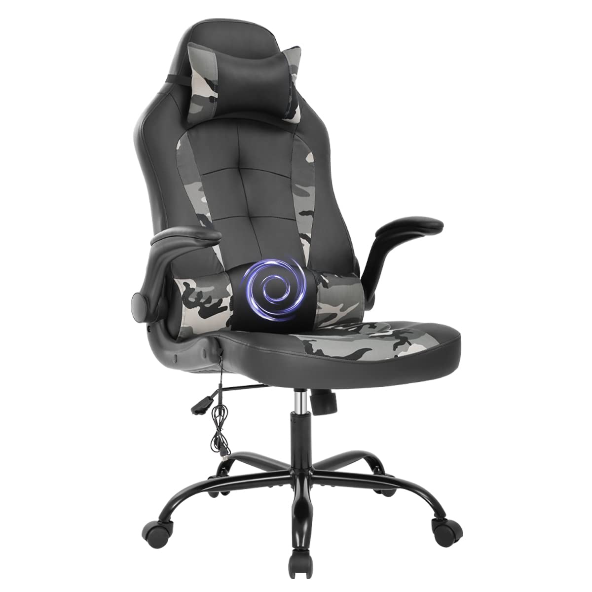 Ergonomic Massage Gaming Chair with Vibrating Lumbar Support & Flip-Up Armrests - Racing Style Computer Desk Chair for Office & Video Game Enthusiasts - Perfect for Long Gaming Sessions, Work from Home & Esports Tournaments (Camo Design)