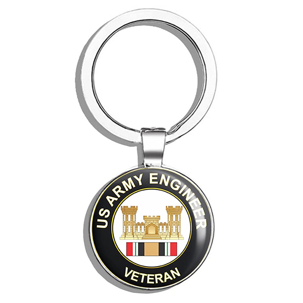 US Army Engineer Iraq Veteran Metal Keychain - Durable Round Key Ring for Military Enthusiasts - Perfect for Keys, Backpacks & Gift Giving