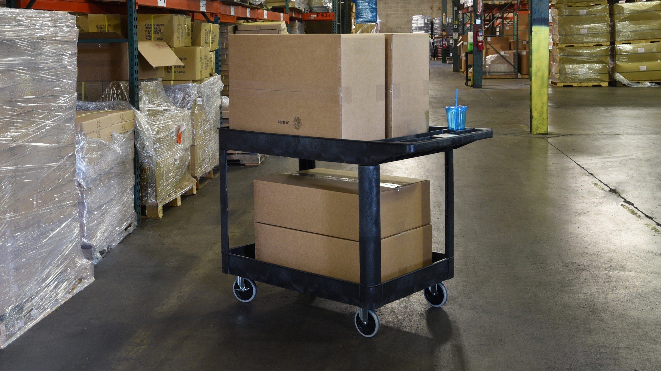 Luxor XLC11B Heavy Duty 2-Shelf Utility Cart - Durable Rolling Cart for Kitchen, Office, Warehouse & Industrial Use