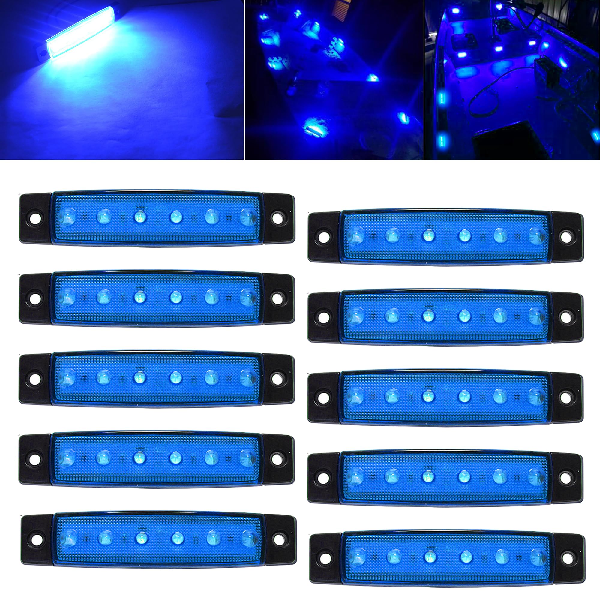 12V Blue Waterproof Marine Boat Lights - 10Pcs LED Navigation Lights for Deck, Transom, Cockpit, Bow & Stern - Perfect for Kayaks, Yachts, Fishing Boats, Pontoons & Sailboats - Ideal for Night Fishing, Cruising & Water Safety