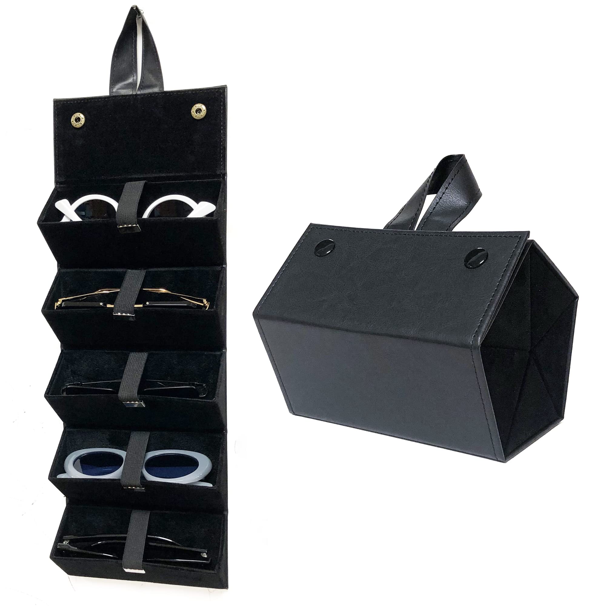 Longjet 5-Slot Sunglasses Organizer - Travel Glasses Case for Multiple Pairs, Eyewear Storage Box & Hanging Holder - Perfect for Travel, Home, Office & Car Organization