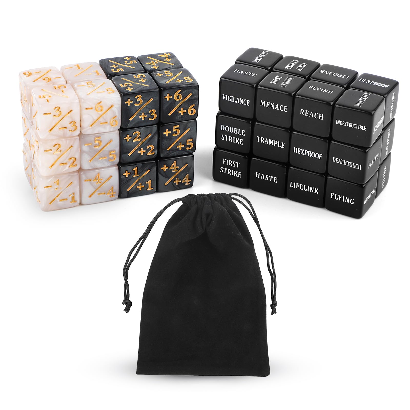 48pcs Acrylic Creature Stats Buff Tokens Dice Set for MTG TCG - Magic Counters with Velvet Bag - Perfect for The Gathering, Party Table Games & Bars - Durable Gaming Accessories for Card Game Enthusiasts