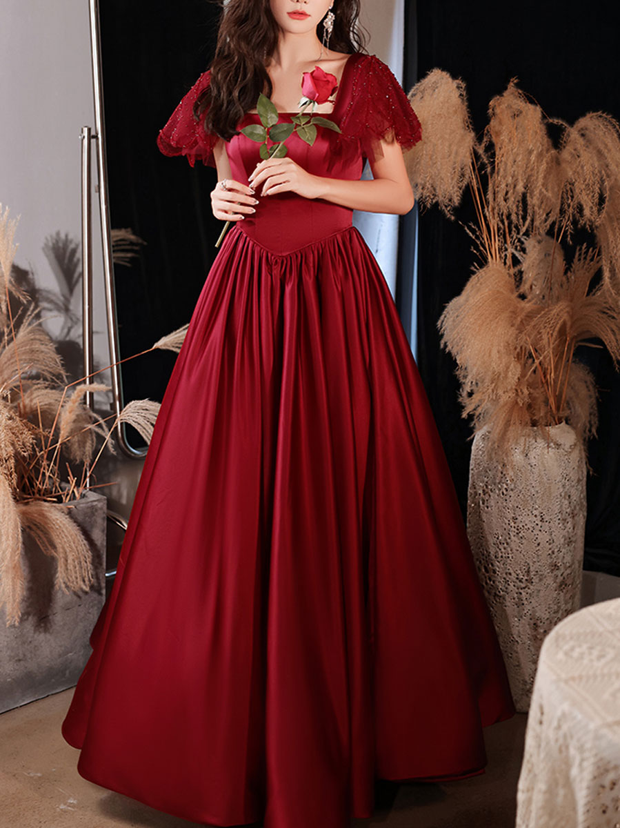 Elegant Burgundy Satin Long Prom Dress - Formal Evening Gown for Bridesmaids, Homecoming, and Special Occasions