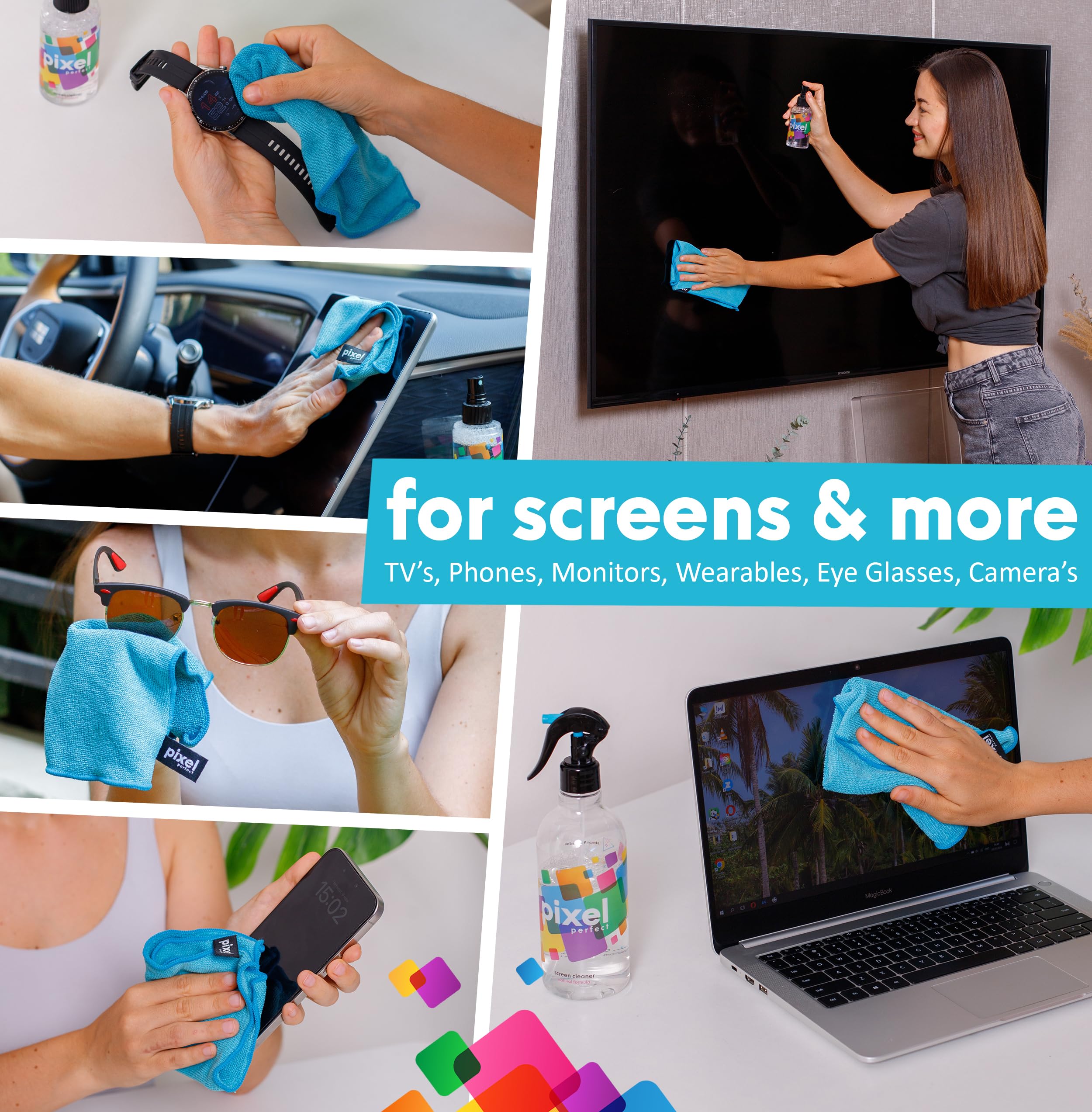 Pixel Perfect 16.9oz XL Screen Cleaner Kit - Premium 500ml Natural Cleaning Spray for TVs, Laptops, Computers, Monitors, Phones & Tablets | Streak-Free Screen Cleaning for Home, Office & Gaming Setup