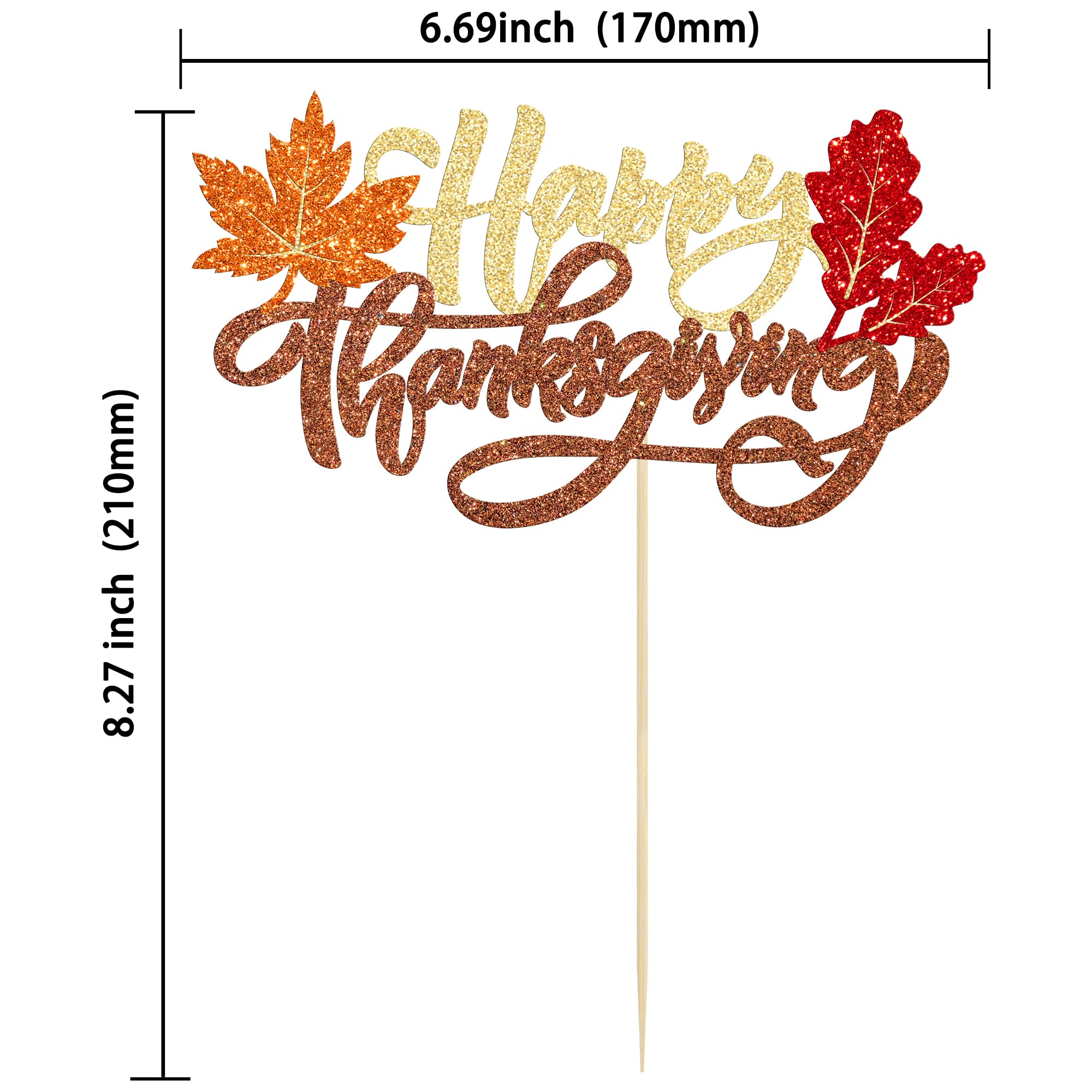 Happy Thanksgiving Cake Topper - Glitter Maple Leaves Cake Decorations for Friendsgiving, Autumn & Fall Theme Parties | Give Thanks Cake Picks for Thanksgiving Day Celebration | Perfect for Dessert Table, Holiday Baking & Festive Decor