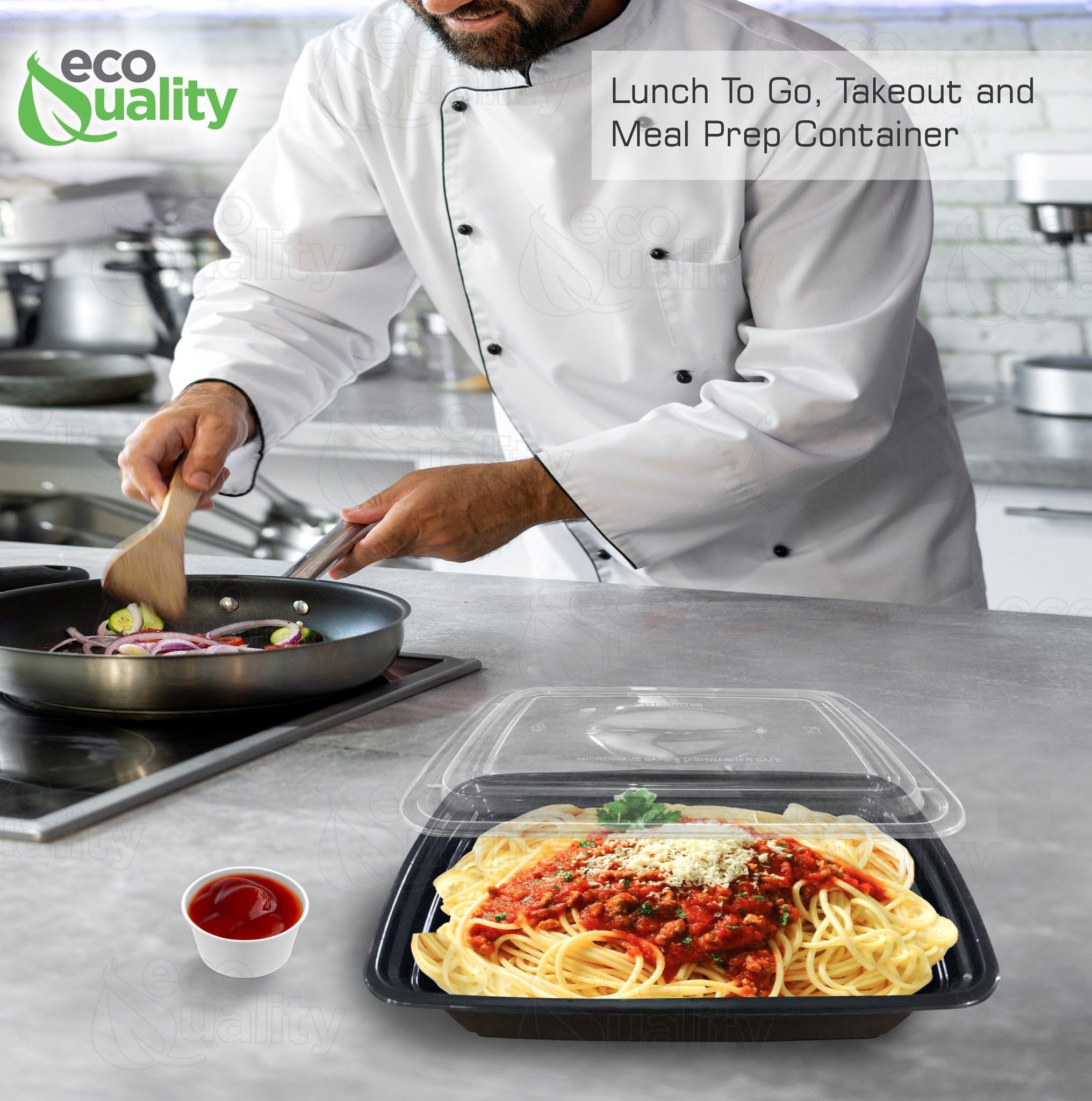 EcoQuality 38 oz BPA-Free Reusable Food Storage Containers 25-Pack with Lids - Airtight, Watertight Rectangular Containers for Freezer, Microwave & Dishwasher - Stackable Meal Prep Containers for Lunch, Bento Box, Office & Picnic Use