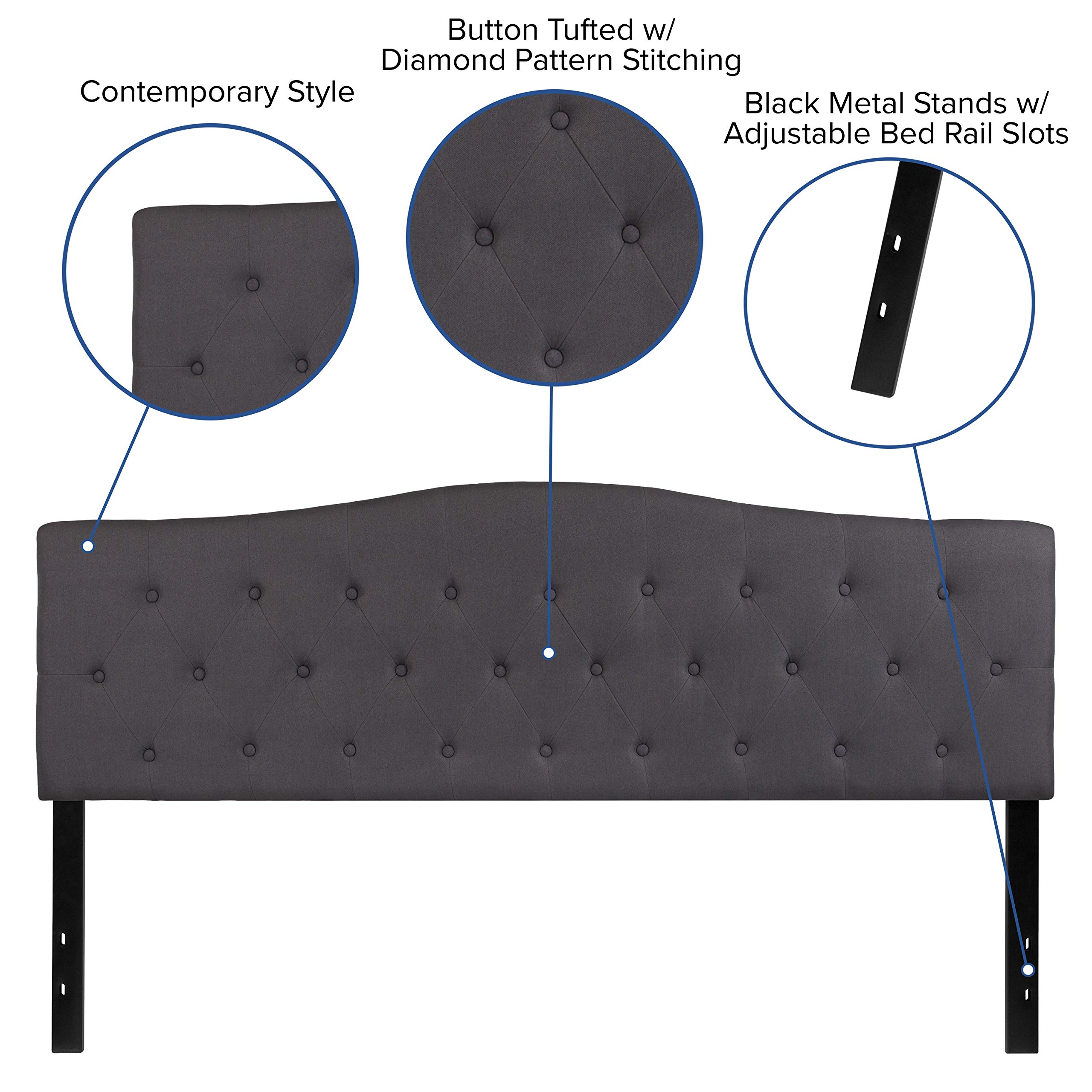 Flash Furniture Cambridge Tufted Upholstered King Size Headboard - Dark Gray Fabric for Bedroom Decor & Master Suite Upgrade | Modern Upholstered Headboard with Button Tufting Design