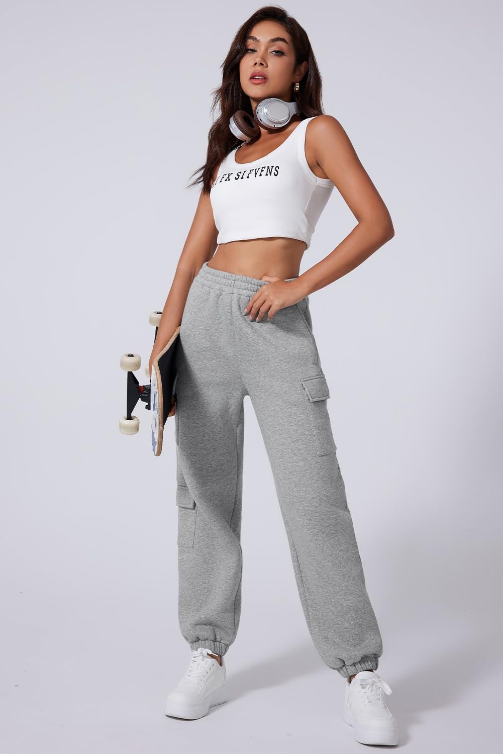 Aleumdr Women's Cargo Joggers - Fleece Lined Sweatpants with Pockets | High Waisted Baggy Athletic Pants for Women | Perfect for Fall, Workout, Yoga & Casual Wear